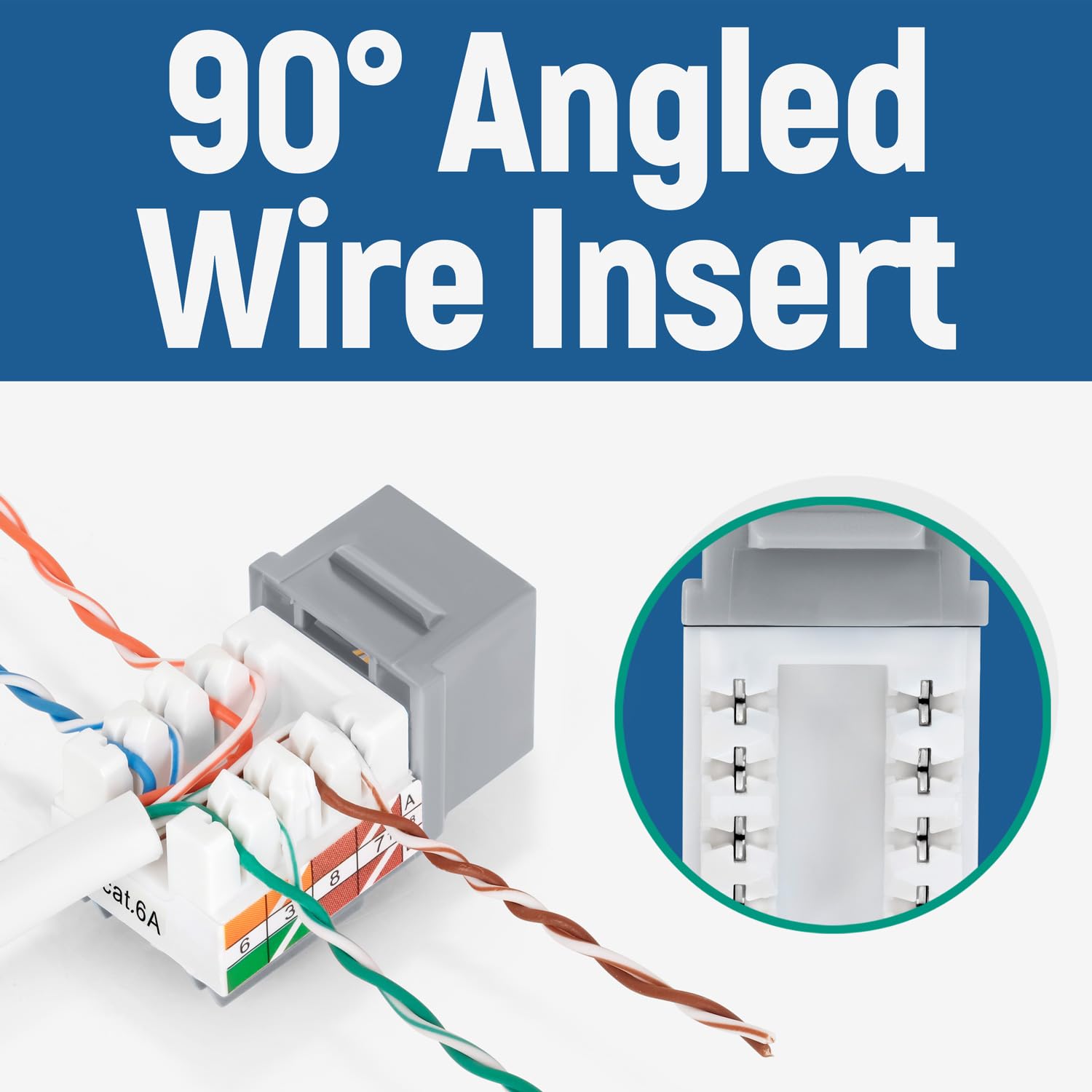 Everest Media Solutions 90 Angled Cat6A Keystone Jack In Gray   Slim Profile Rj45 Ethernet Connector   Compatible With 90 Angled
