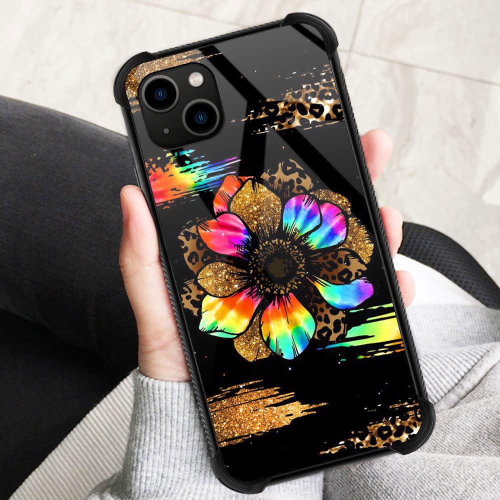 ZHEGAILIAN iPhone 13 Pro Case Colorful Shiny Flowers Organic Glass Anti-Scratch Gradient Butterfly