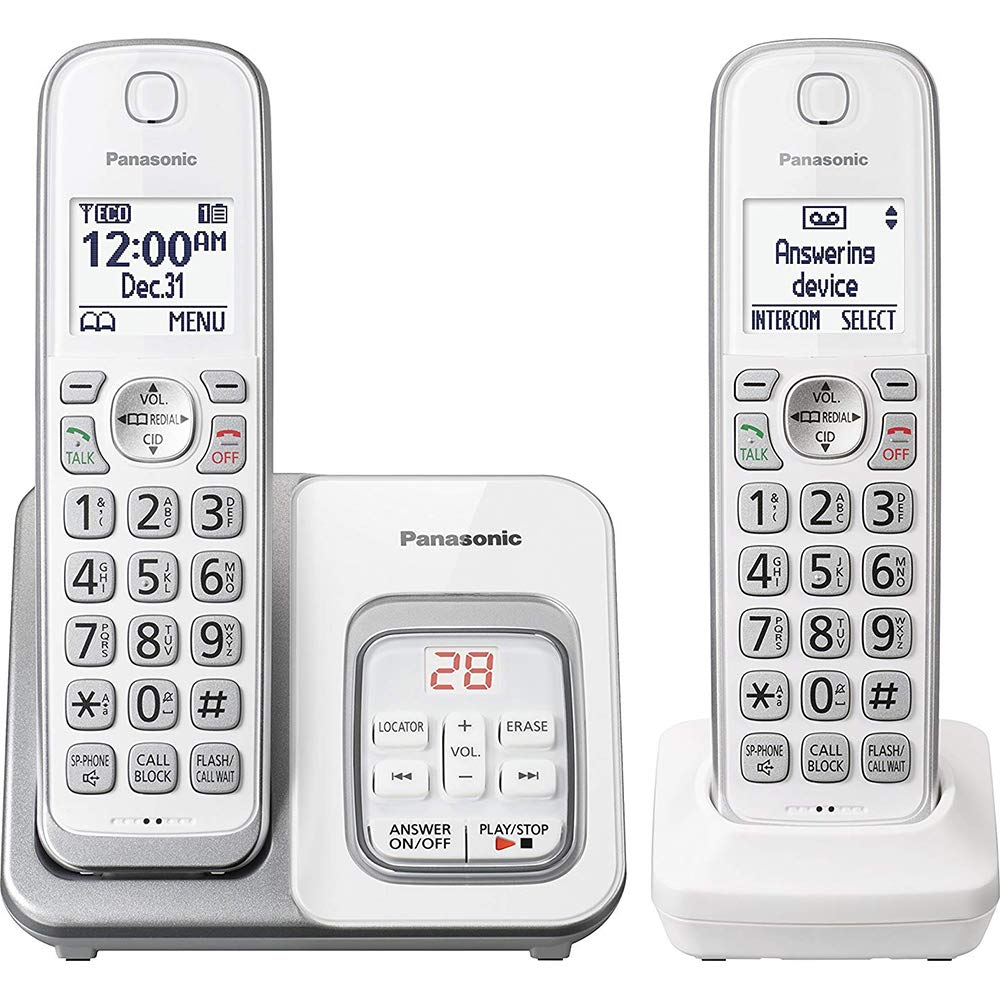 Panasonic DECT 6.0 Expandable Cordless Phone with Answering Machine and Smart Call Block - 2 Cordless Handsets - KX-TGD532W (Whi