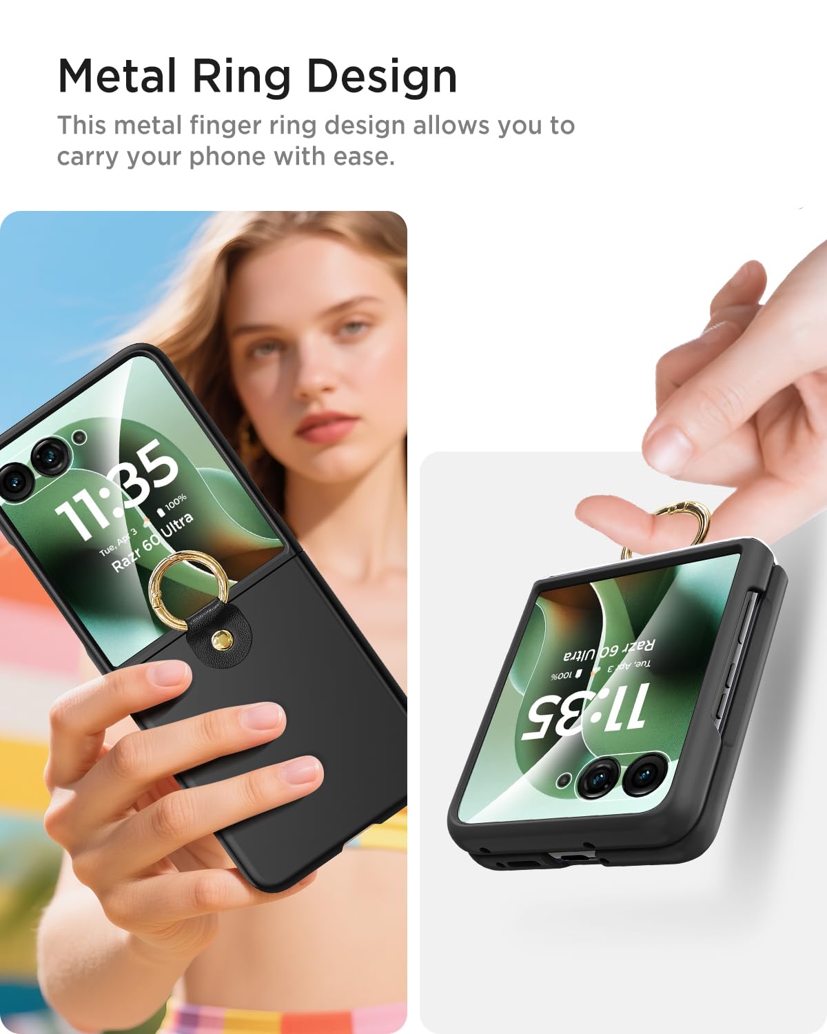 Miimall Thin For Motorola Razr Ultra 2025 Case With Ring Holder,[Tempered Glass Screen Protector & Military Grade Protection] Ul