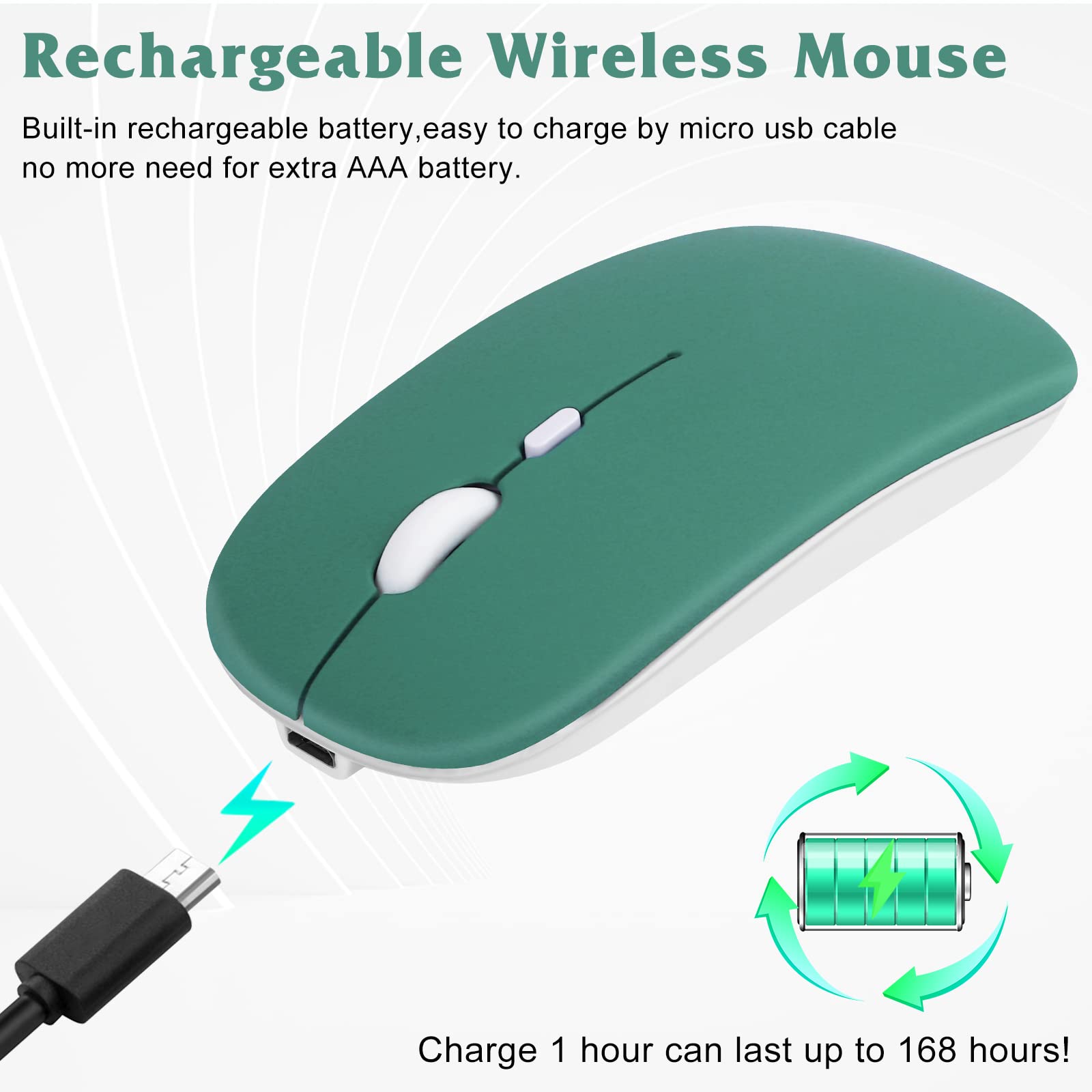 Urbanx 2.4Ghz & Bluetooth Mouse, Rechargeable Wireless Mouse For Samsung Galaxy Tab S8+ S8 S7+ S7 Fe S6 S5E Bluetooth Wireless Mouse For Laptop/Pc/Mac/Ipad Pro/Computer/Tablet/Android Jade Green