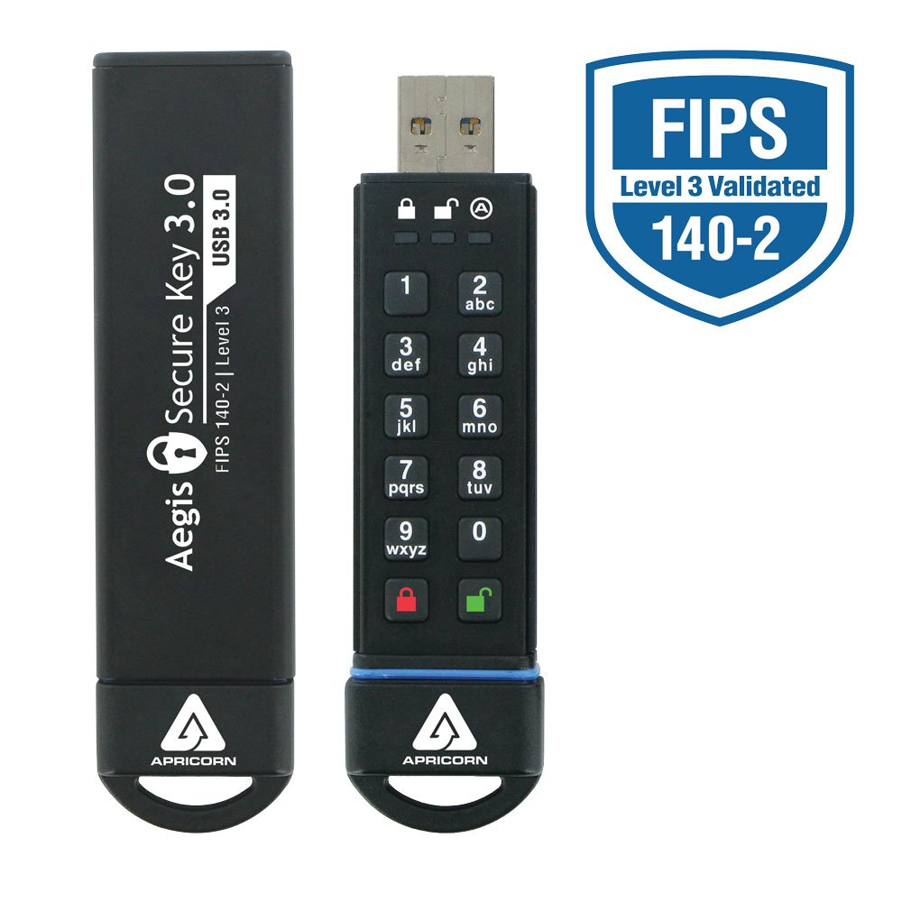 Apricorn Aegis Secure Key 120Gb Usb 3.0 Type A Flash Drive, Black (Ask3-120Gb)