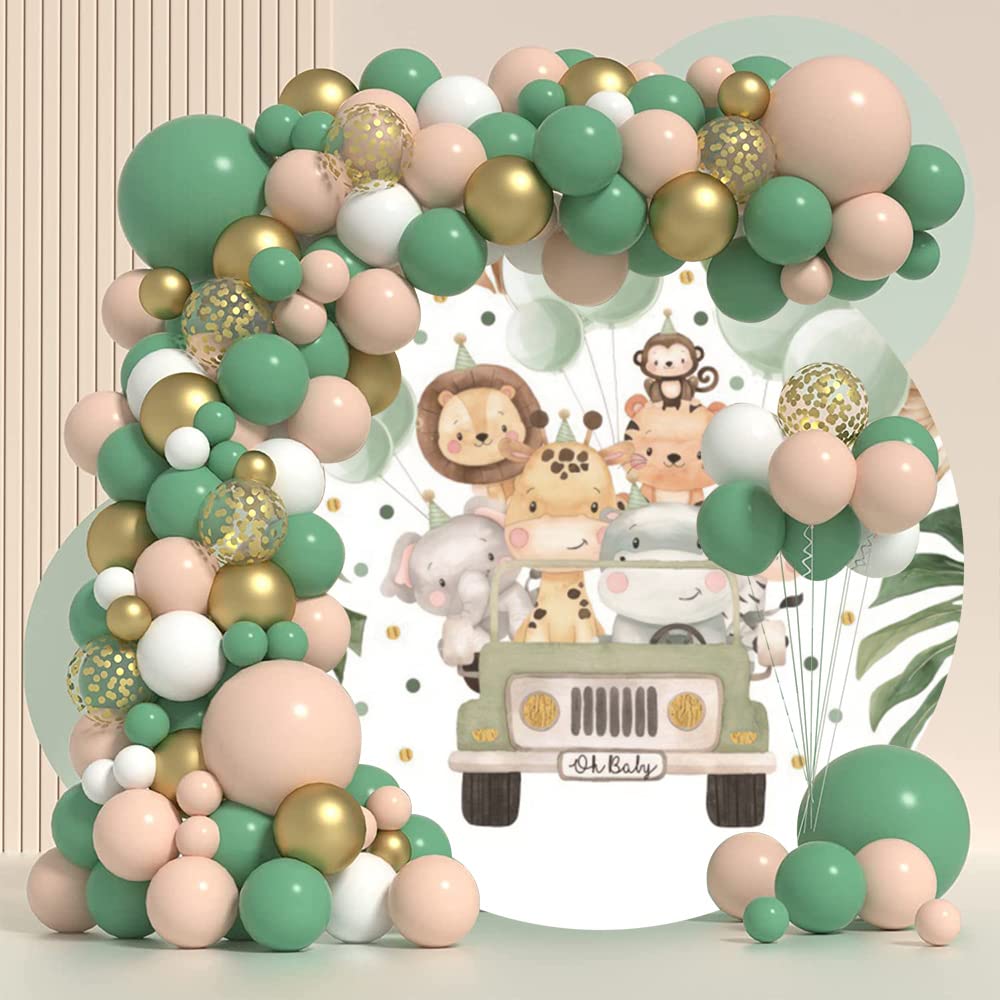Oerju 6.5X6.5Ft Safari Jungle Animals Oh Baby Round Backdrop Zoo Animals Tropical Leaves Baby Shower Circle Backdrop Cover Safar