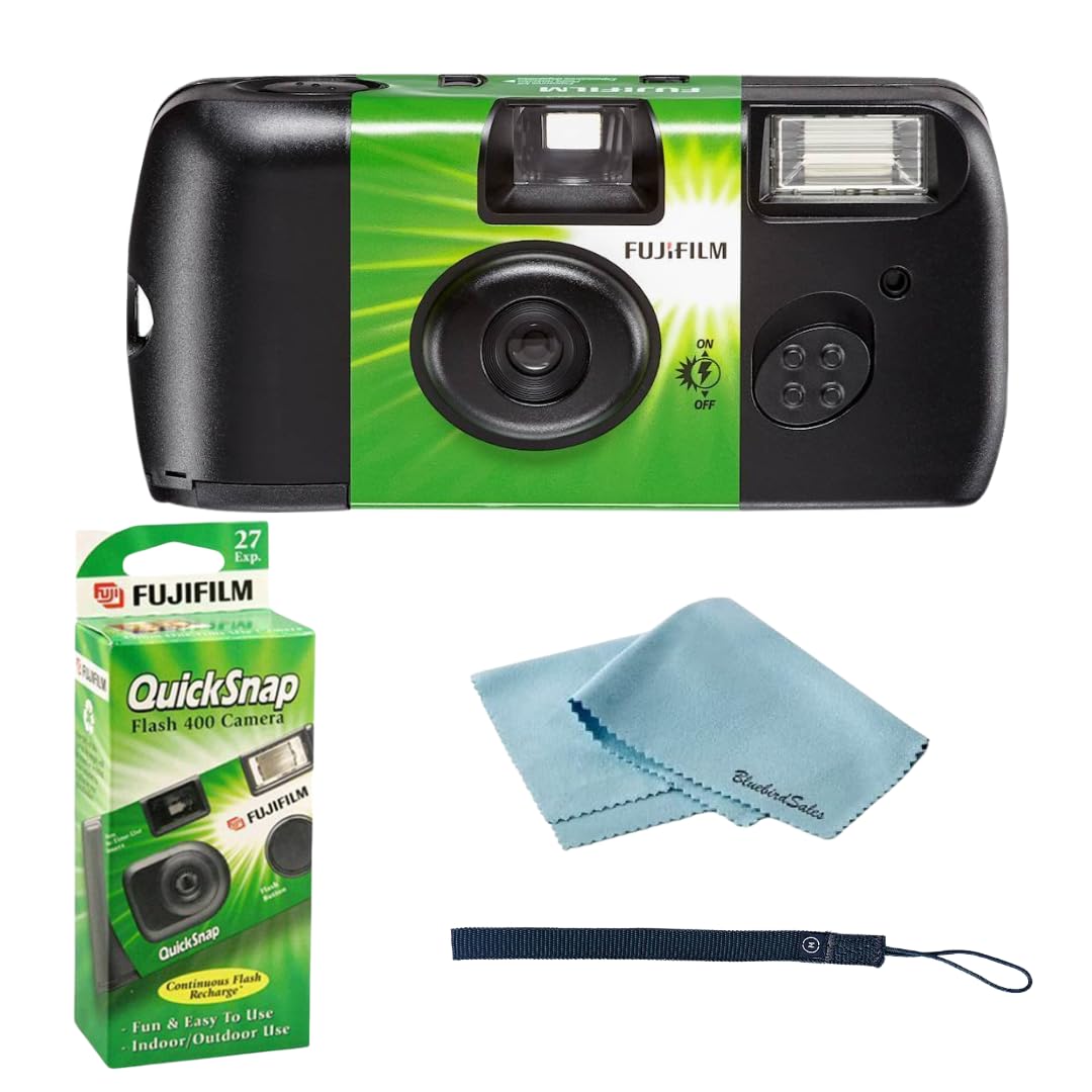 Fujifilm Quicksnap Flash 400 Disposable 35Mm Camera � 4 Pack � 4 Hand Straps � 2 Bluebirdsales Microfiber Cloth, Green, 7033661