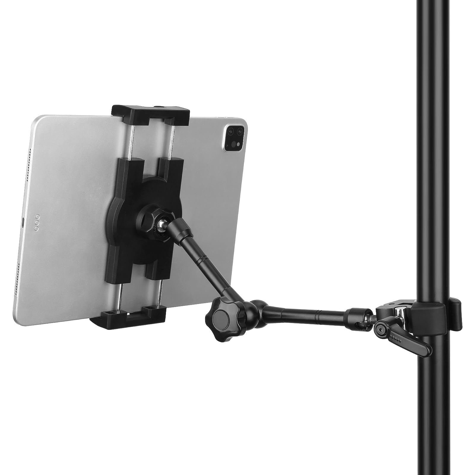 Mippko Tablet Holder For Microphone Stand And Mic Music Stand,Compatible With 4.7~12.9 Inch Ipad/Nexus/Lg G Pads/E Reader/Iphone,Multi Angle Adjustable 10 Inch Long Aluminum Alloy Mount