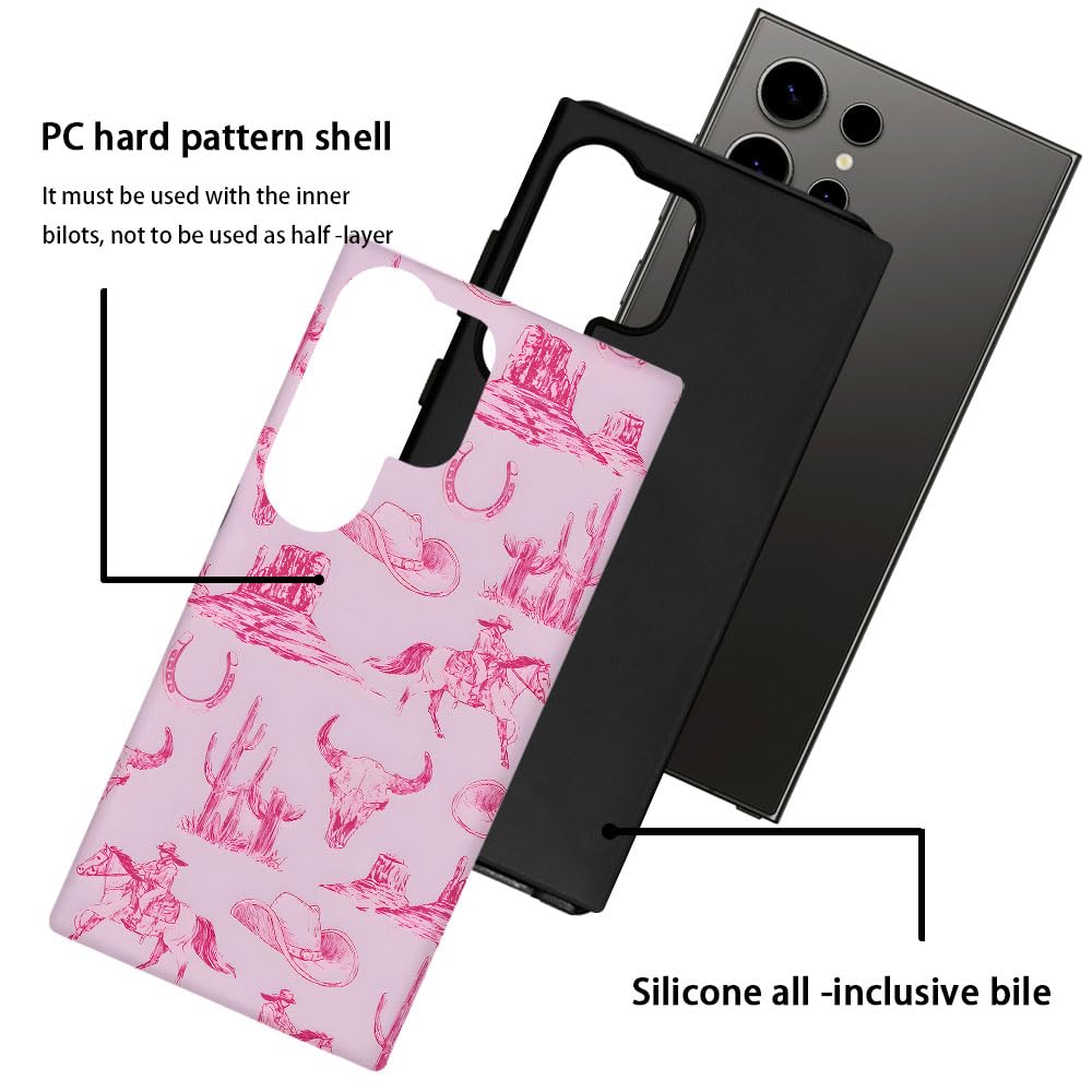 Tnxee Case For Samsung Galaxy S23 Ultra,Pink Hat Horse Western Cowboy Phone Case Drop Resistant Frosted 2 In 1 Solid Dual-Layer