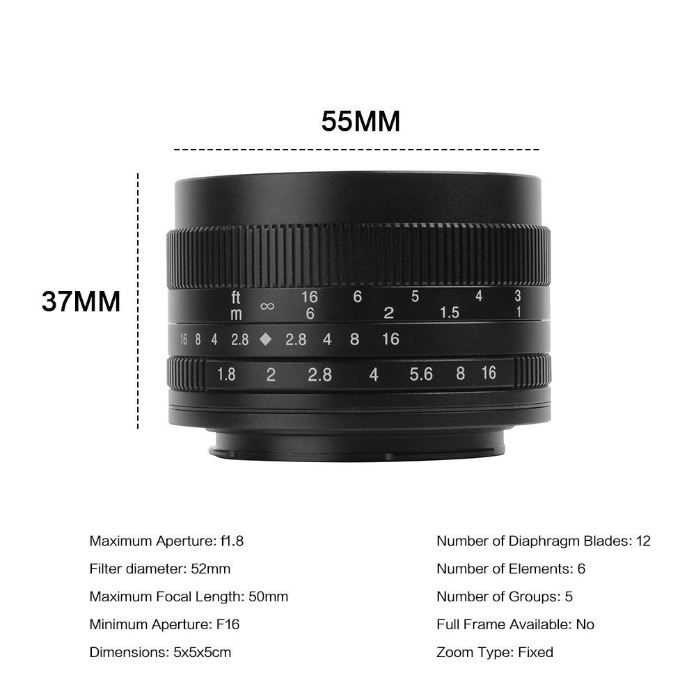 7Artisans 50Mm F1.8 Aps-C Manual Fixed Lens For Fuji Cameras X-A1 X-A10 X-A2,X-A3 X-At X-M1 Xm2 X-T1 X-T10 X-T2 X-T20 X-Pro1 X-P