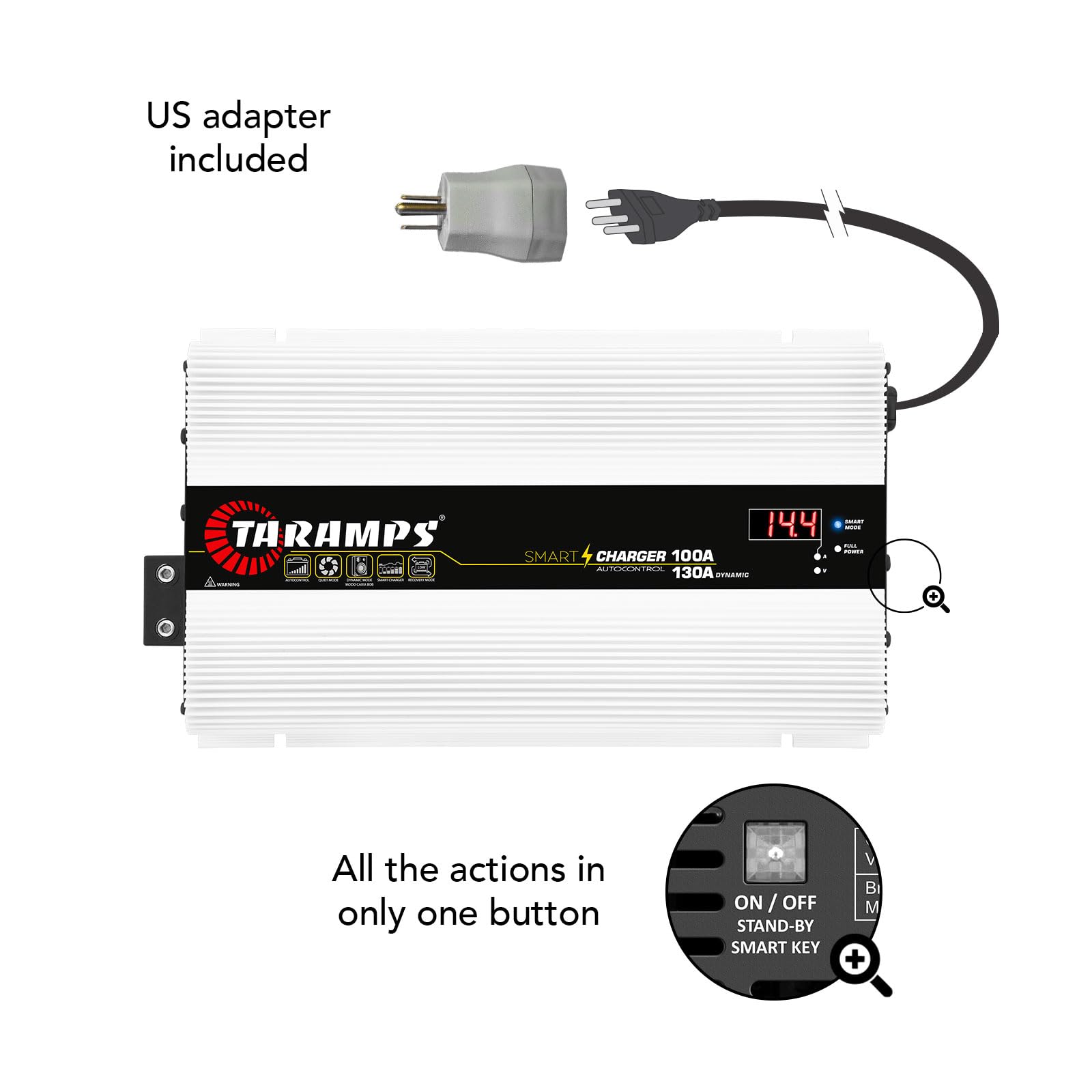 Taramps Smart Charger 130A - 1850W Car Audio Power Supply, Bivolt Automatic 127/220VAC, Dynamic Mode, White