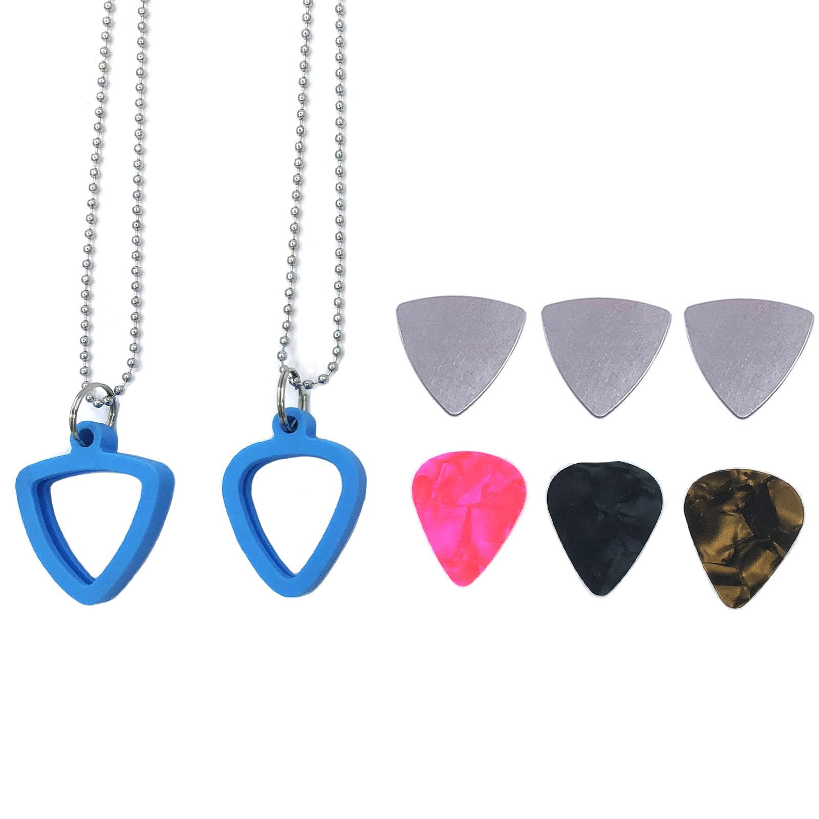 Tuoren  Guitar Pick Holder Set Of 2 Including 3 Stainless Steel Picks And 3 Pieces Colorful Celluloid Pick For Electric Guitar,