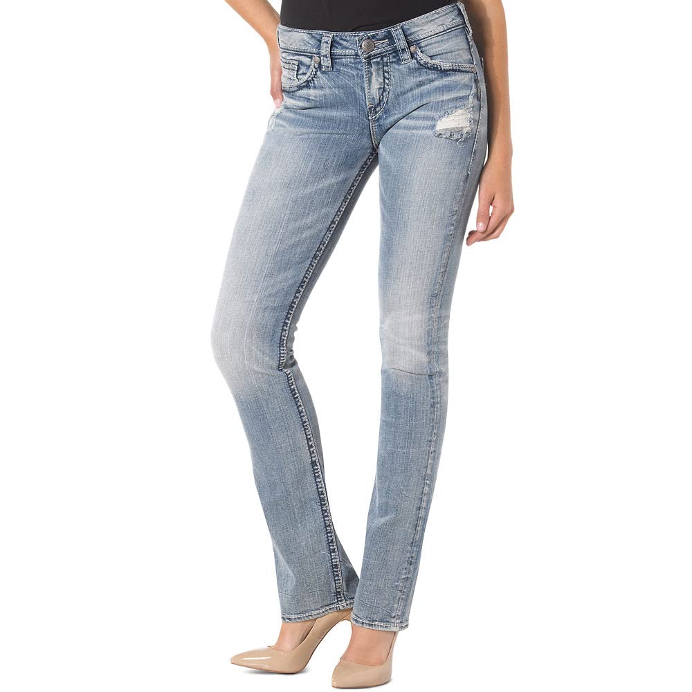 Silver Jeans Co Womens Suki Mid Rise Slim Bootcut Jeans, Light Wash Indigo, 33W X 35L