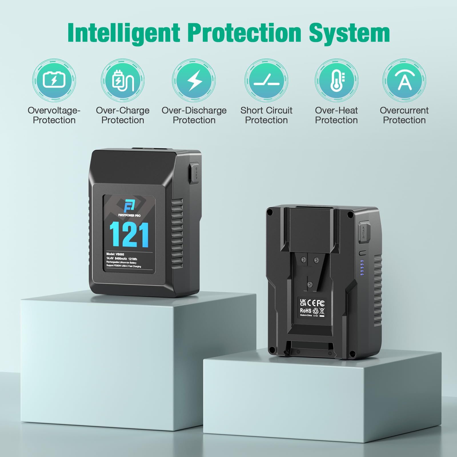 Firstpower V Mount/V Lock Battery, 121Wh(8400Mah, 14.4V) V Mount Battery Support Pd 60W Usb C Fast Charger, With D Tap, Usb A, U