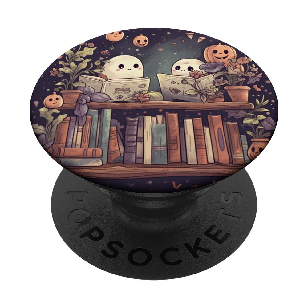 Cute Ghosts Reading Books Halloween Librarian Book Lover Popsockets Standard Popgrip