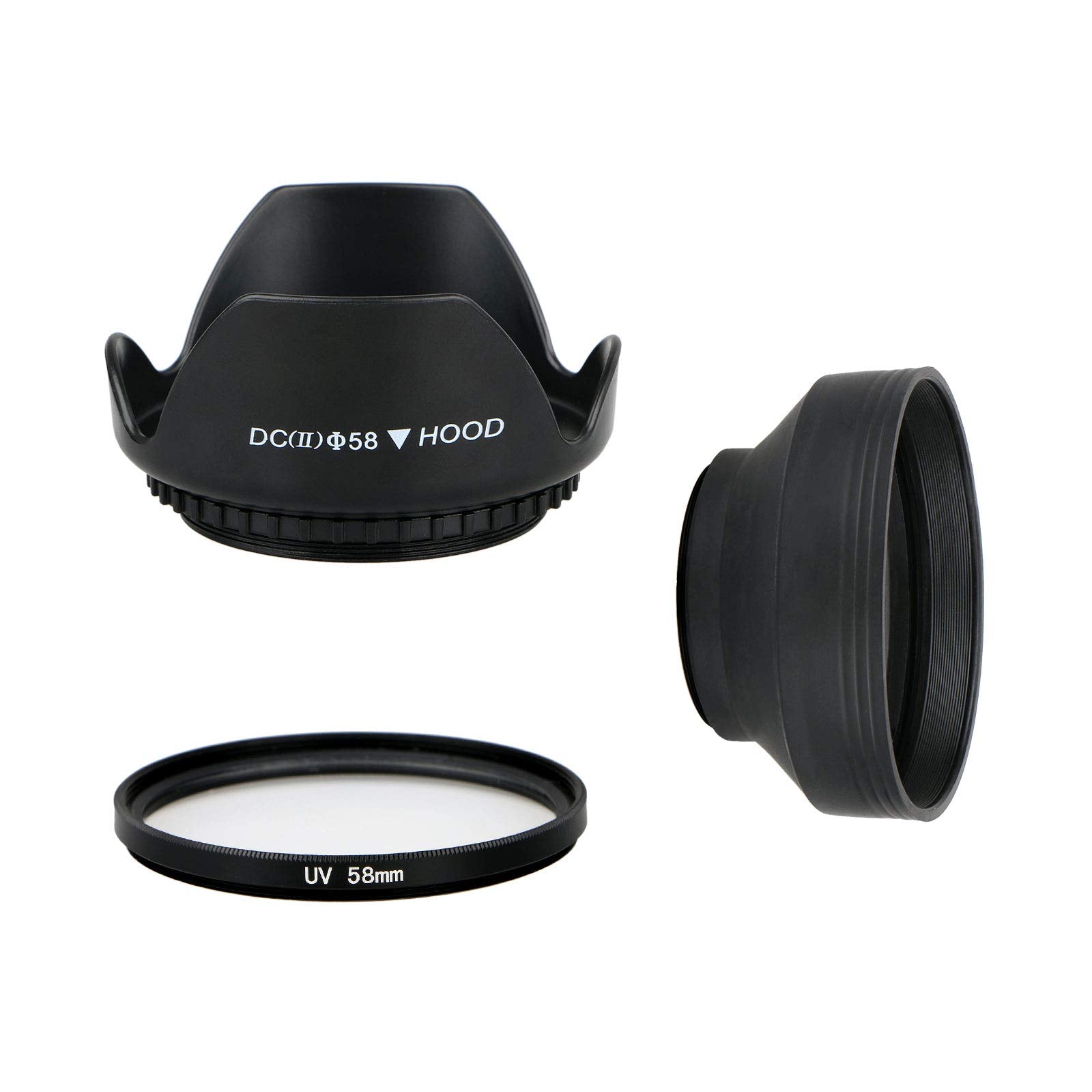 Eekit 58Mm Tulip Flower Lens Hood With Uv Filter Lens For Canon Eos 77D 80D 90D Rebel T8I T7 T7I T6I Xti Sl2 Dslr Camera