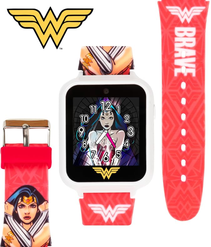 Wonder Woman Kids Smart Watch - Interactive Touchscreen With Games, Selfie Camera, Voice Recorder, Step Counter, Alarm, Stopwatc