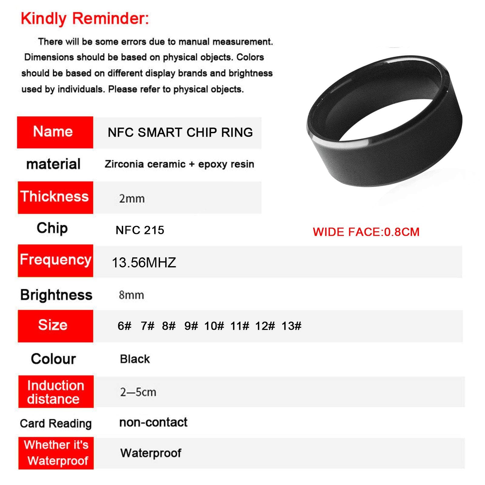 Hecere Waterproof Ceramic Nfc Ring, Nfc Forum Type 2 215 496 Bytes Chip Universal For Mobile Phone, All Round Sensing Technology