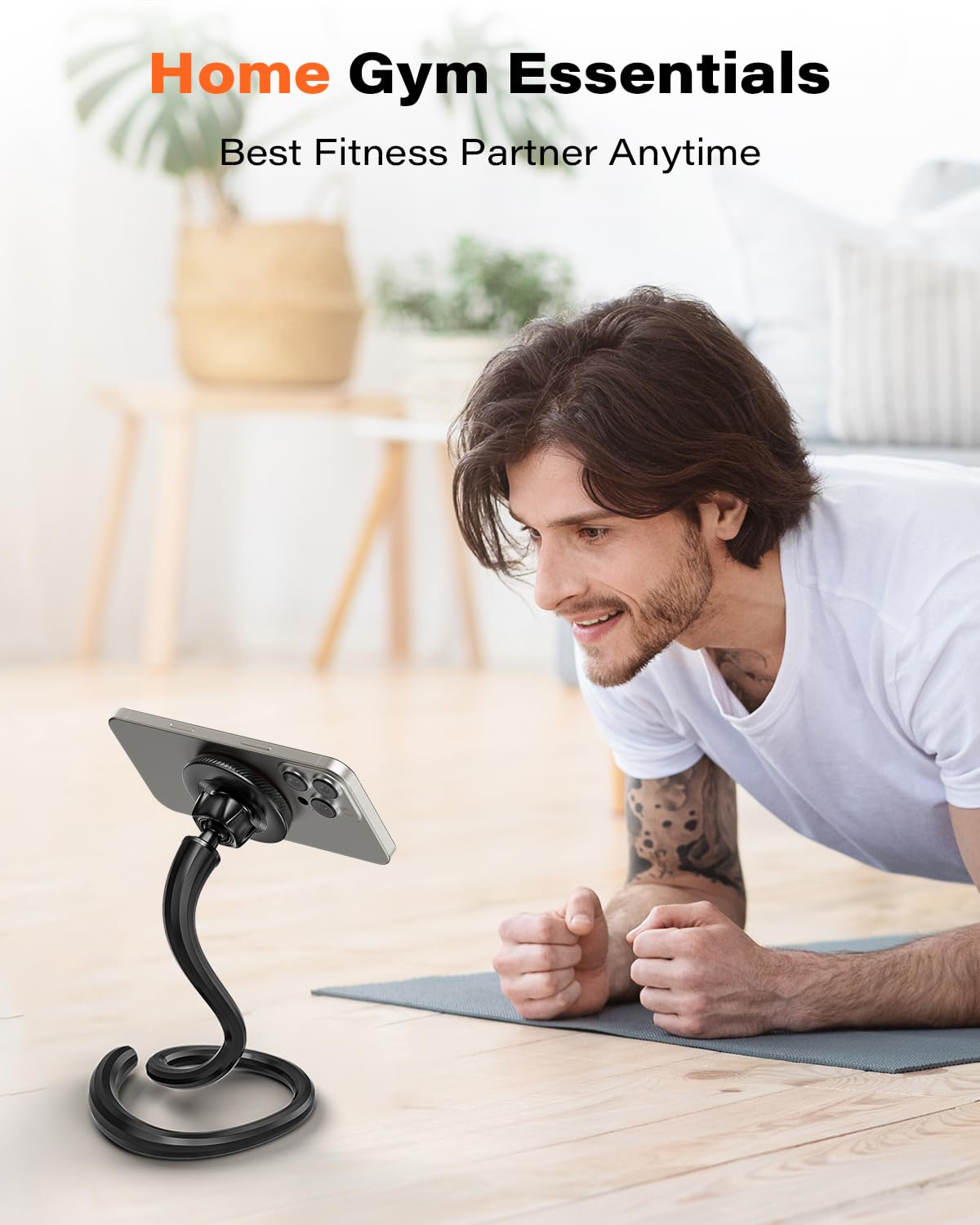 A2C Flexible Gooseneck Phone Holder For Iphone Magsafe, Long Arm Gym Magnetic Phone Holder For Treadmill Peloton, Portable Fitne