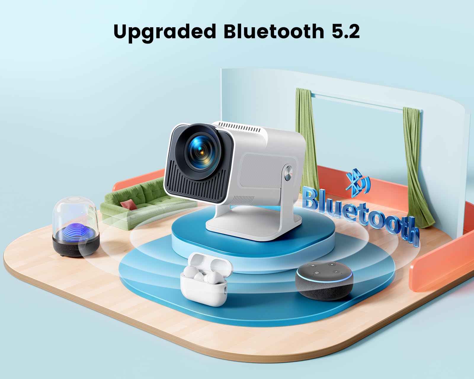 ?270Adjustable Stand?Mini Projector 4K With Wifi 6 And Bluetooth,Toptro Native Hd 1080P Outdoor Portable Projector,20000 Lumen,A