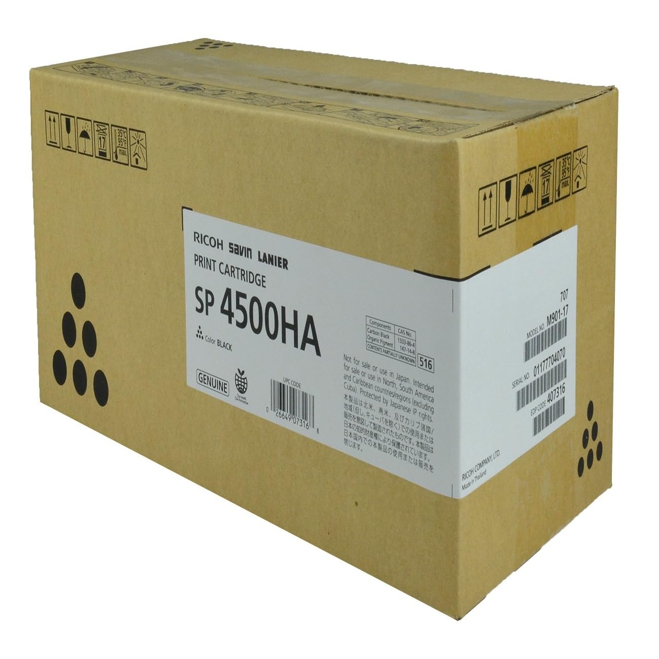 Oem Ricoh 407316, Sp 4500Ha Toner Ctg, Black, 12K Yield