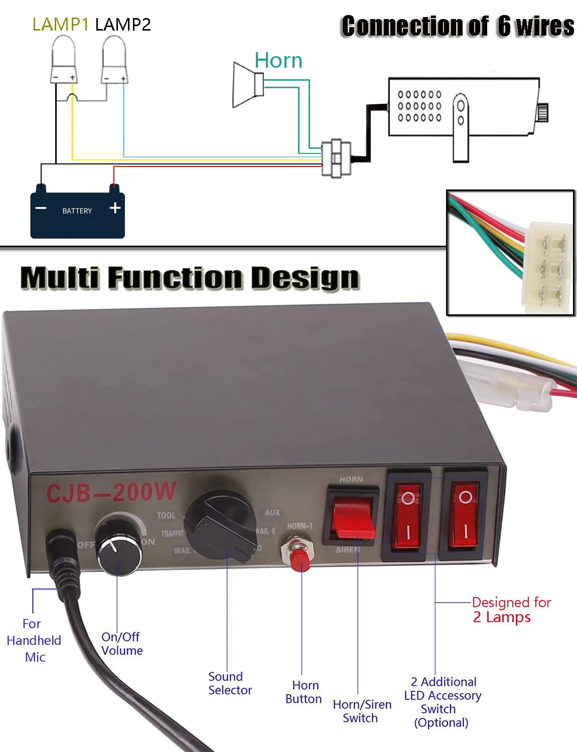 9 Tones 200W Emergency Warning Police Siren Speaker Pa System Kit With Handheld Microphone & 2 Lights Control Switches For Firef