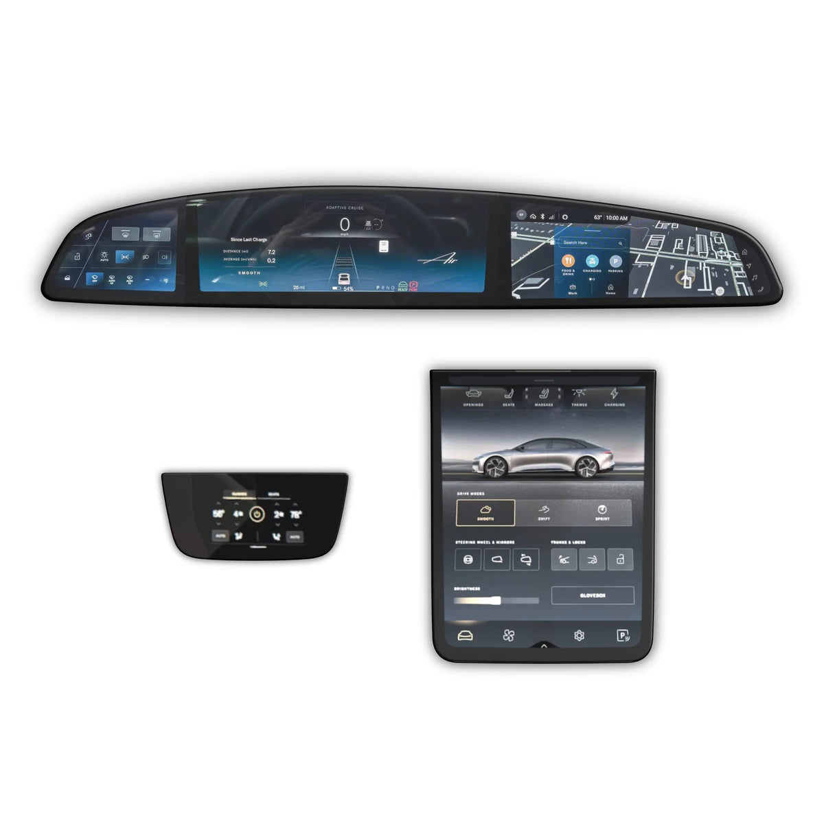 Twraps Screen Protectors For Lucid Air - All 3 Clear/Hd, Includes Main, Pilot And Back Display Protection, Pet Based, Easy Install, No Bubbles