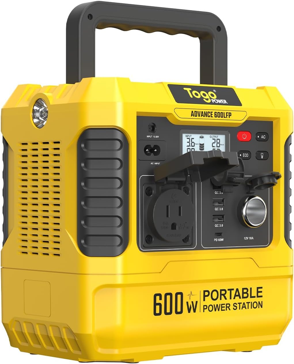Togo POWER Portable Power Station ADVANCE600-560Wh LiFePO4 Battery 600W AC Outlet (Peak 1200W) - 0-80% in 60 Mins - Power Backup