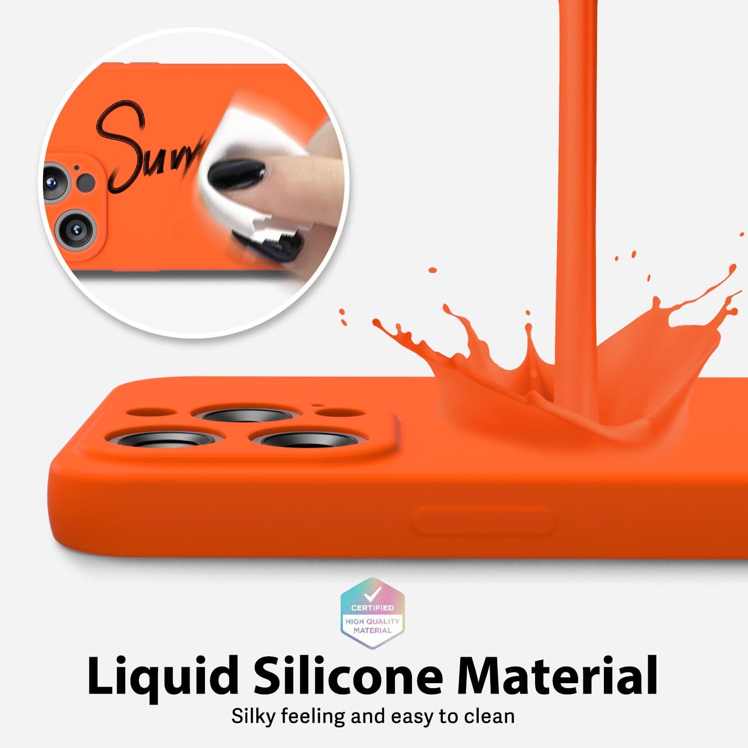 Oakxco For Iphone 15 Pro Max Phone Case Liquid Silicone, Neon Bright Solid Color, Thin Slim Soft Rubber Gel Matte Tpu Plain Simp