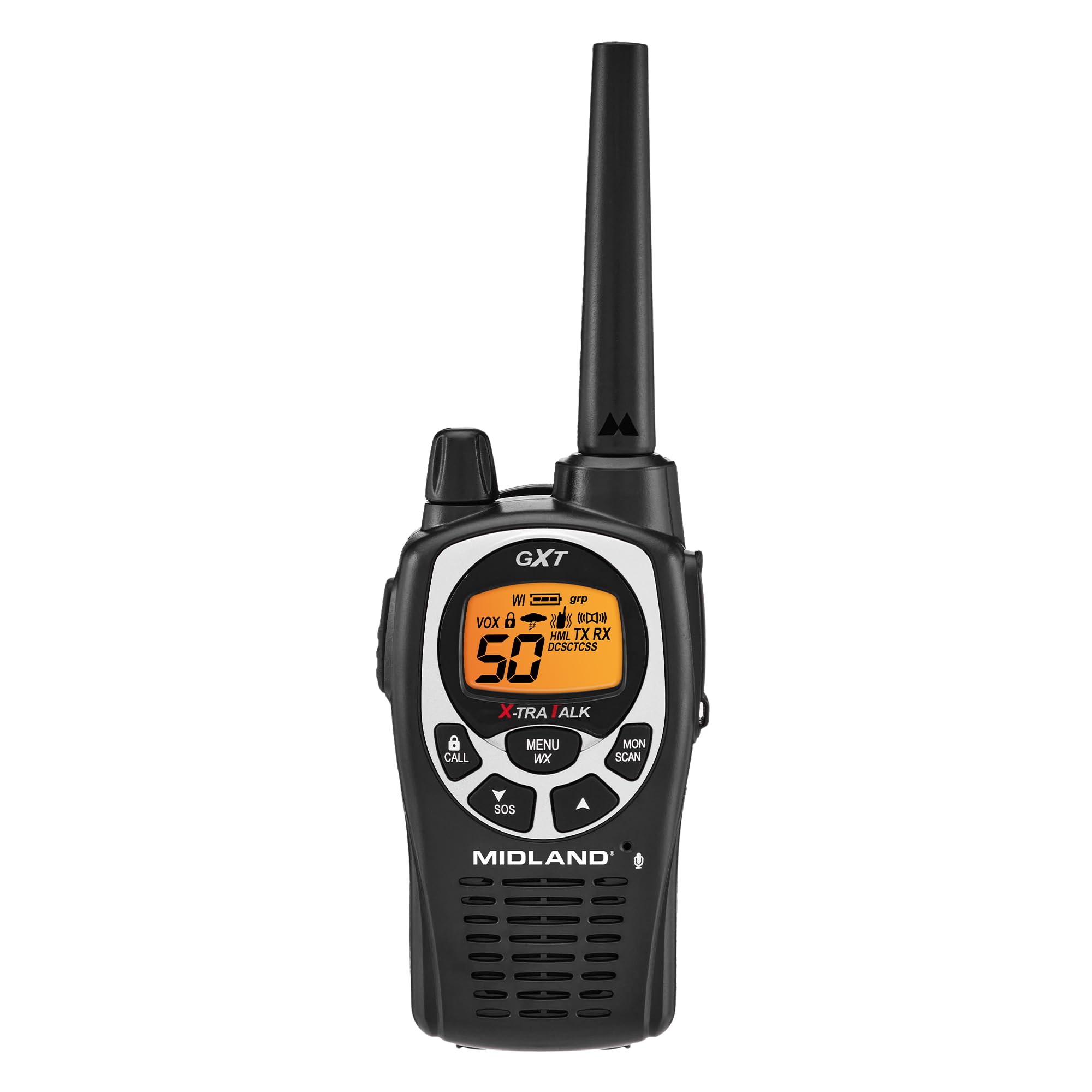 Midland�   Gxt1000Az   50 Channel Gmrs Two Way Radio   Long Range Walkie Talkie With 142 Privacy Codes, Sos Siren, And Noaa Weather Alerts And Weather Scan (Black/Silver, Single Pack)