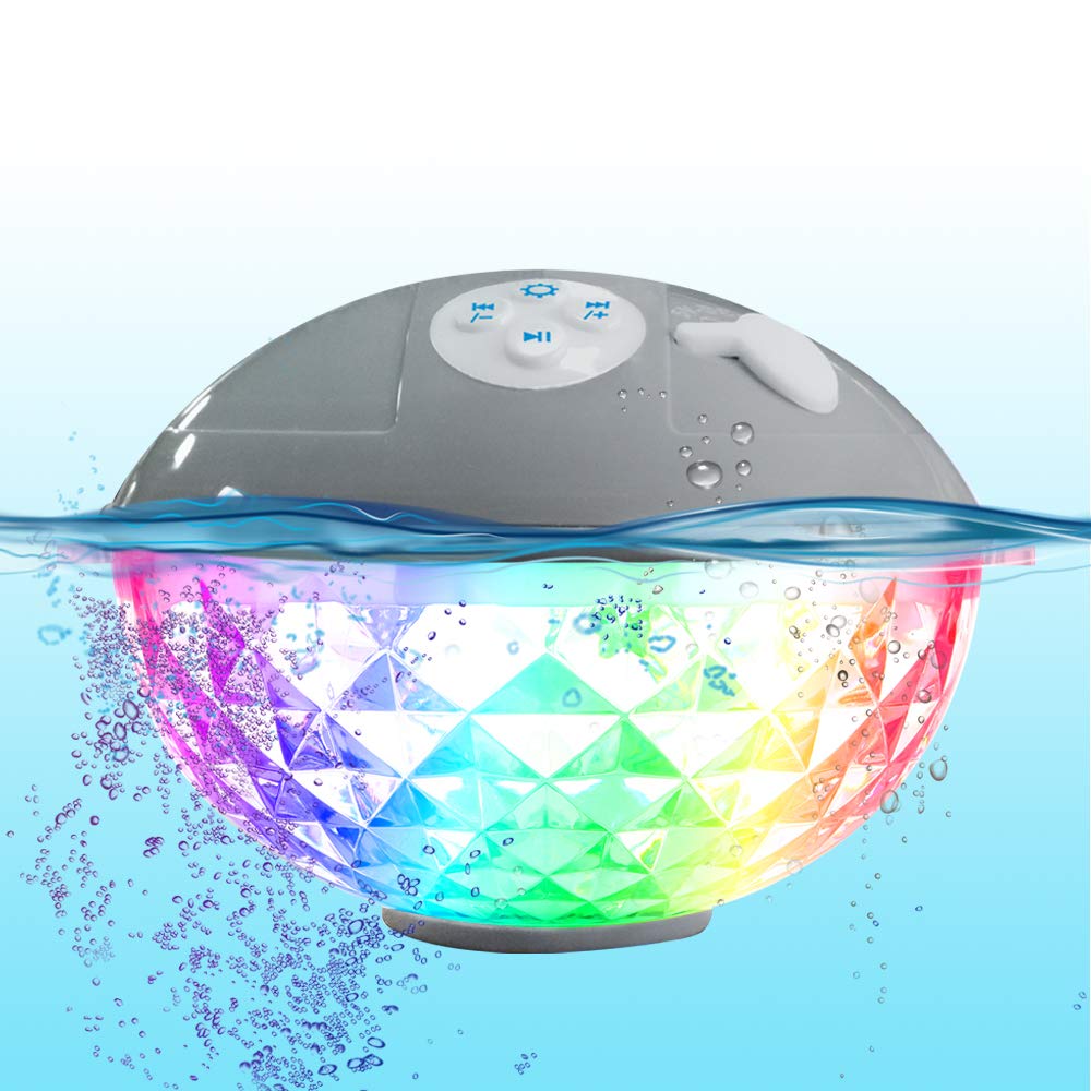 Pool Speaker With Colorful Lights, Floating Bluetooth Ipx7 Waterproof,Built In Mic,Crystal Clear Stereo Sound Speakers Wireless