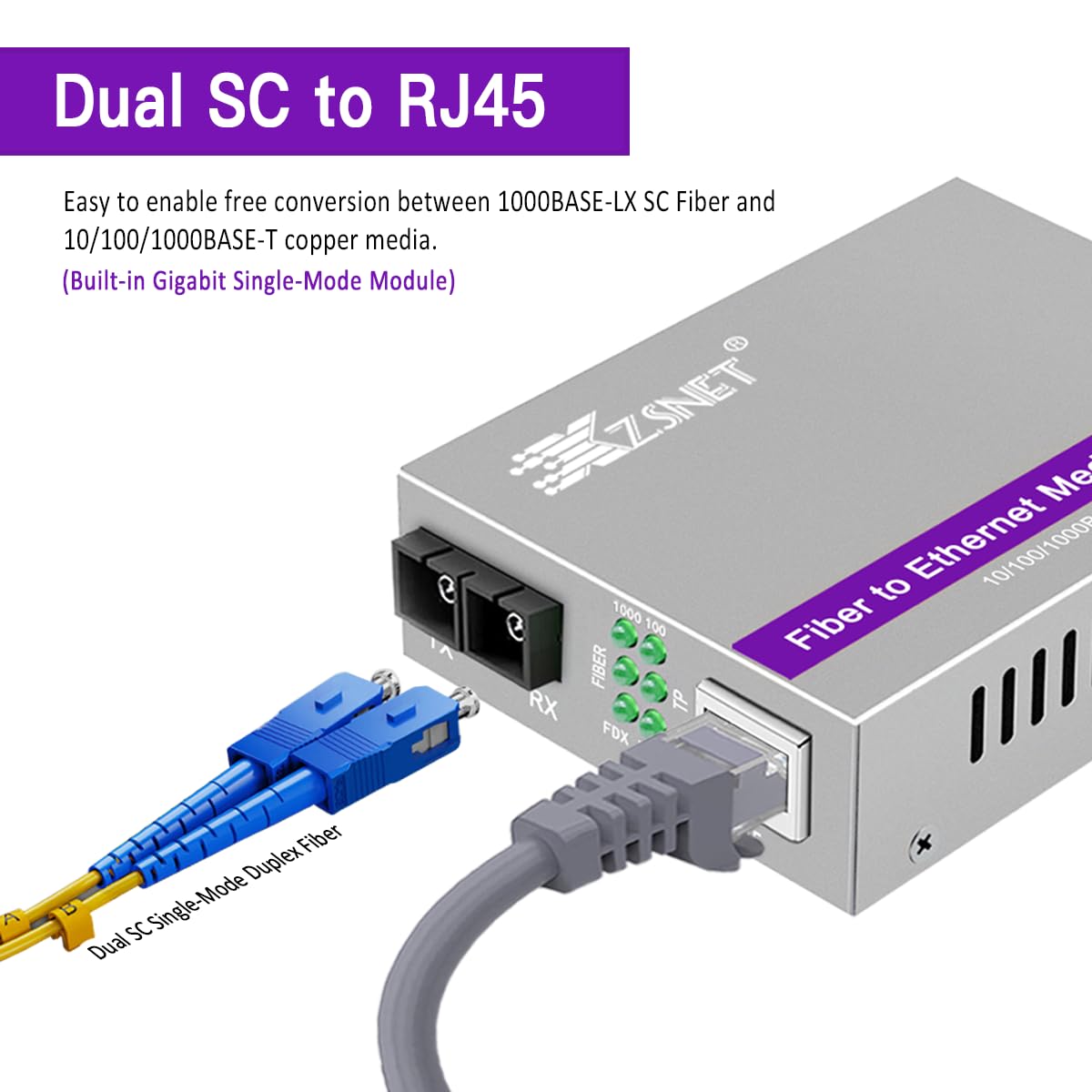 Xzsnet A Pair Of Gigabit Sc To Rj45 Converter, Single Mode Fiber To Ethernet Media Converter (Built In Module, 1310Nm, 20Km), Pl