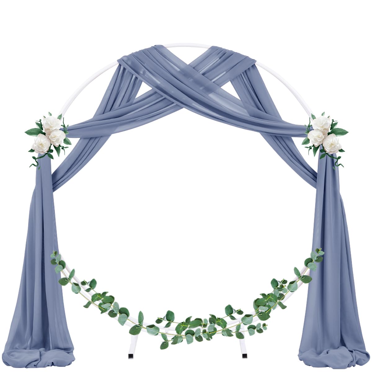 Socomi Wedding Arch Draping Fabric 3 Panels 29'' X 19Ft Dusty Blue Sheer Chiffon Curtain Drapes 6 Yards For Wedding Ceremony Bir