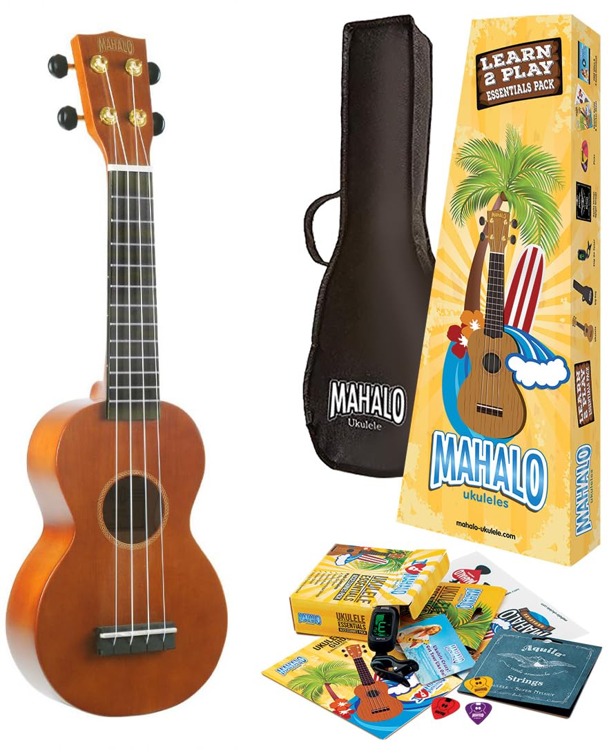 Mahalo Ukuleles Rainbow Series, 4 String Ukulele, Right, Brown, Soprano (Mr1Tbrk)