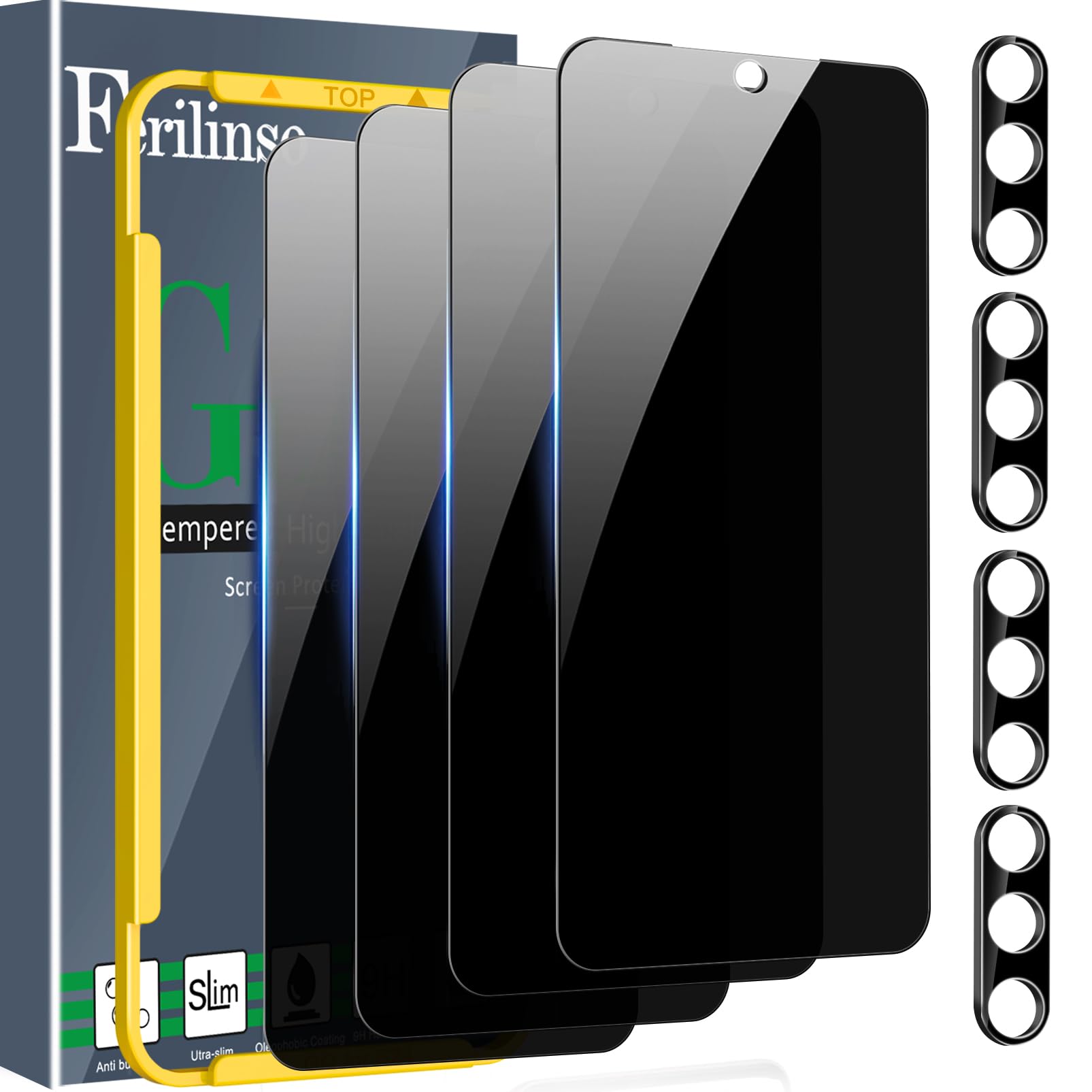 Ferilinso 4 Pack Privacy Screen Protector For Samsung Galaxy S24 With 4 Pack Tempered Glass Camera Lens Protector Phone Case Fri
