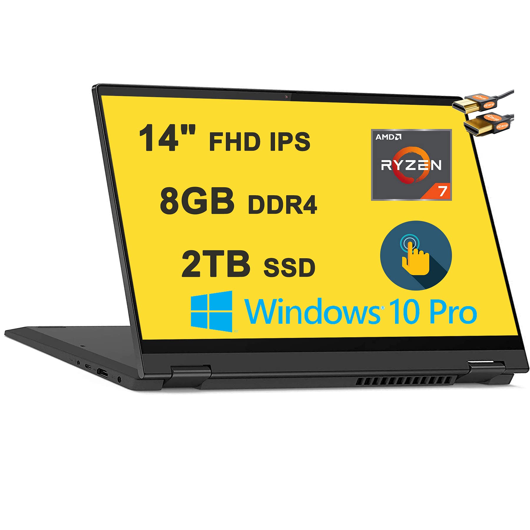 Lenovo Flex 5 2-in-1 Laptop 14 FHD IPS Touchscreen Display AMD 8-Core Ryzen 7 4700U (Beats i7-10510U) 8GB DDR4 2TB SSD Fingerpri