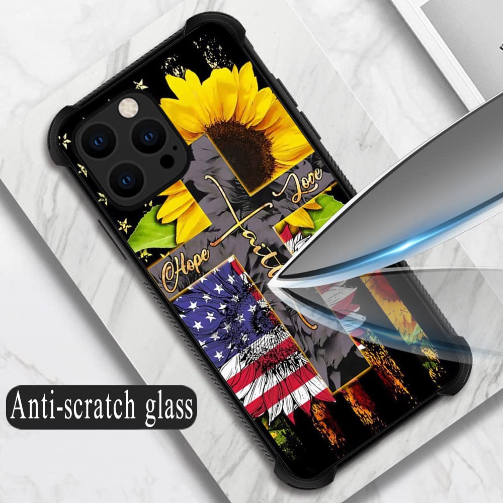 ZHEGAILIAN iPhone 13 Case Faith Sunflower USA Flag Shockproof Reinforced Corners TPU & Acrylic 6.1 inch