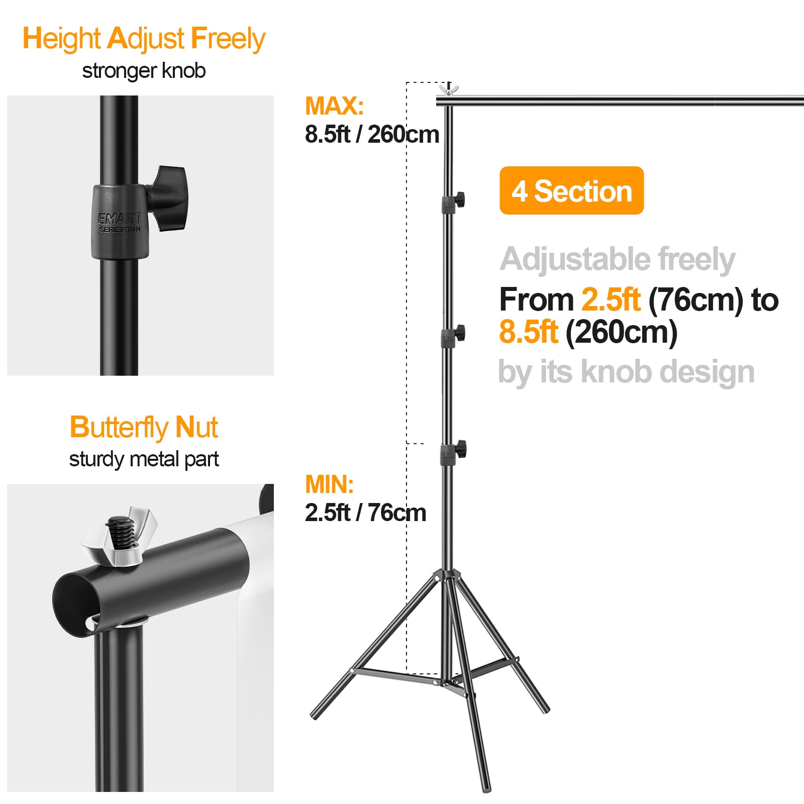 Emart Photo Backdrop Stand Kit, 8.5 X 10 Ft Back Drop Adjustable Frame For Photography, Photoshoot Banner Background Support Holder For Parties Dectoration