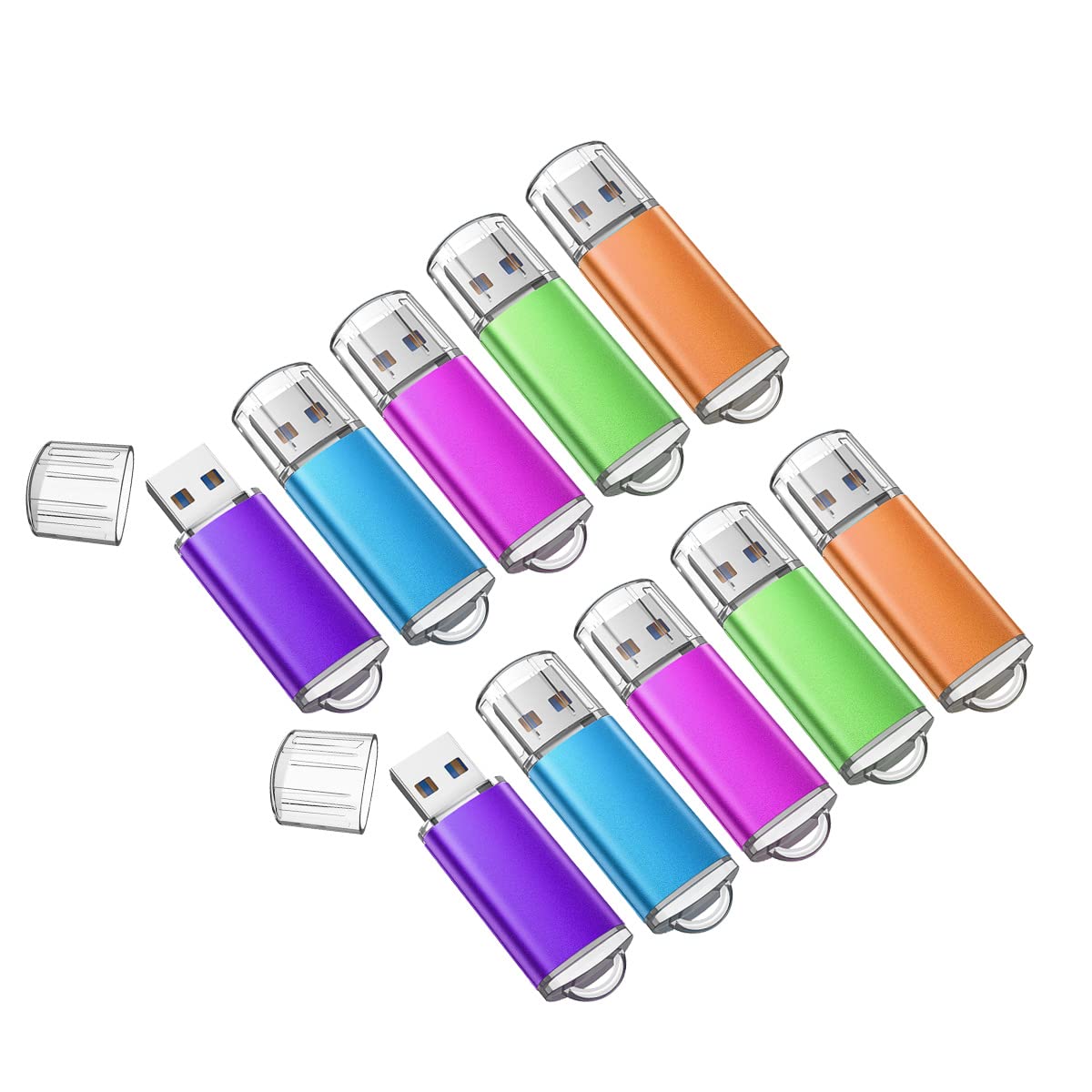 Usb 3.0 Flash Drive K&Zz 10 Pack 64Gb Flash Drive 3.0 64 Gb Thumb Drives 64G Memory Stick Data Drive Flash Stick U Disk, Multicolored