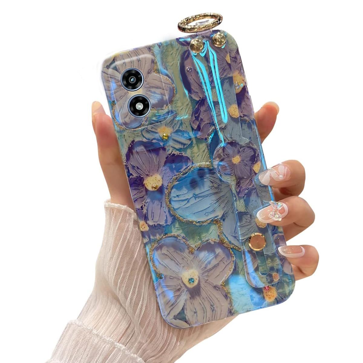 Lastma for Motorola Moto G Play 4g 2024 Case 6.5  [Not 5g] with Wrist Strap Stand Glitter IMD Cute Kawaii Cartoon Pattern Design