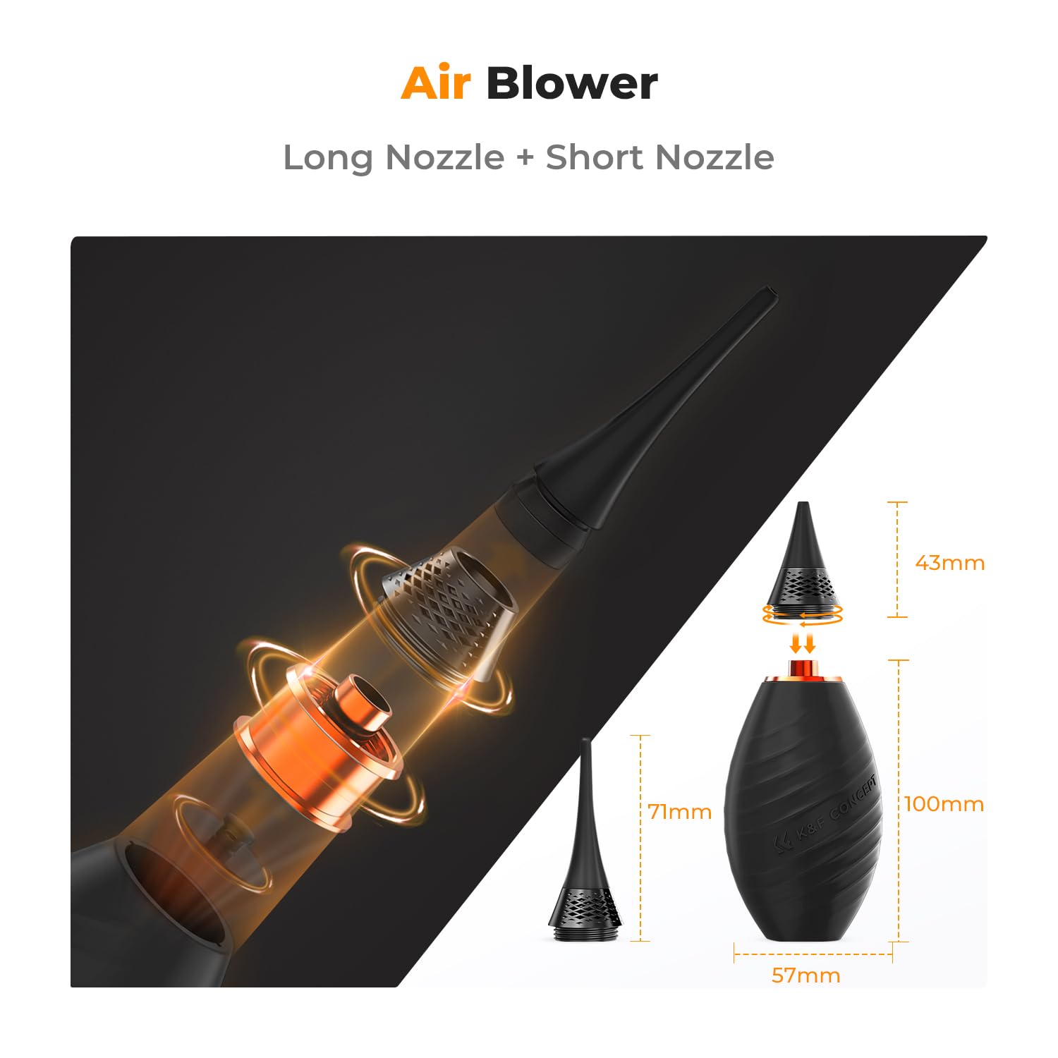 K&F Concept Air Blower, With Long Nozzle/Short Nozzle Switch Design, Single Air Intake Camera Lens Blower, For Digital Slr Lens