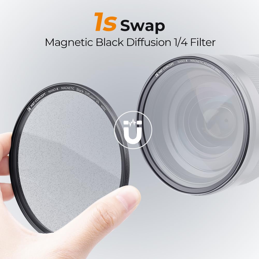 K&F Concept 77Mm Magnetic Black Diffusion 1/4 Mist Cinematic Effect Filters + Magnetic Basic Ring + Lens Cap Kit With 28 Multi L