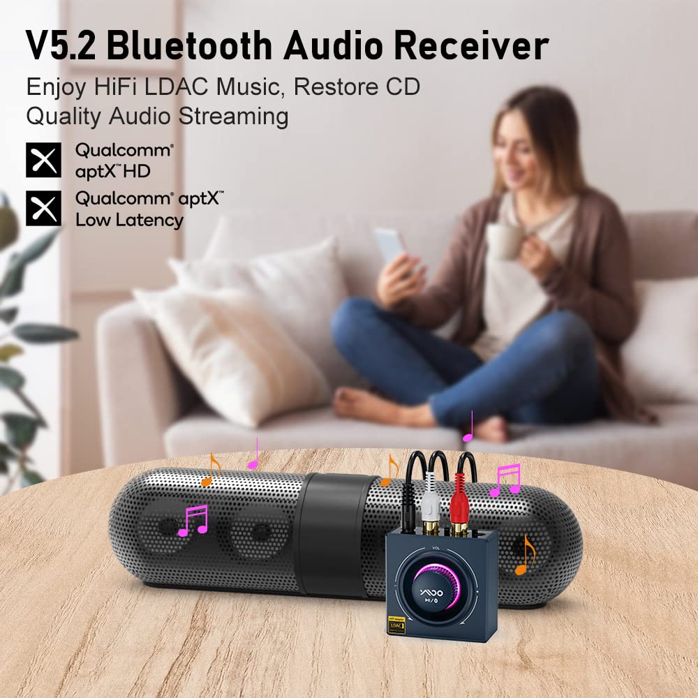 Ymoo B06T3+ Ldac Bluetooth 5.2 Receiver For Home Stereo, Aptx Sbc Aac Bluetooth Audio Adapter,30Ms Low Latency, Rca 3.5Mm Jack A
