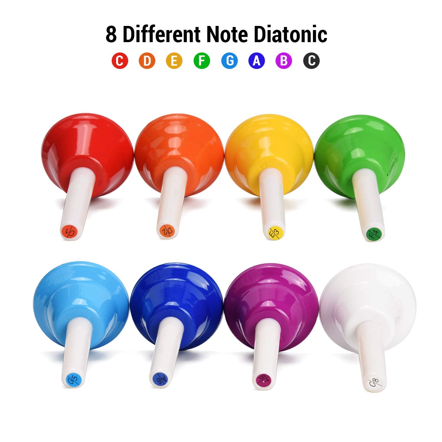 Facmogu 8 Pack Handbells Set, Colorful 8 Note Diatonic Metal Music Bells, Percussion Instrument Bells, Musical Handbells Set For Festival Musical Teaching Church Chorus Wedding Family Birthday Party