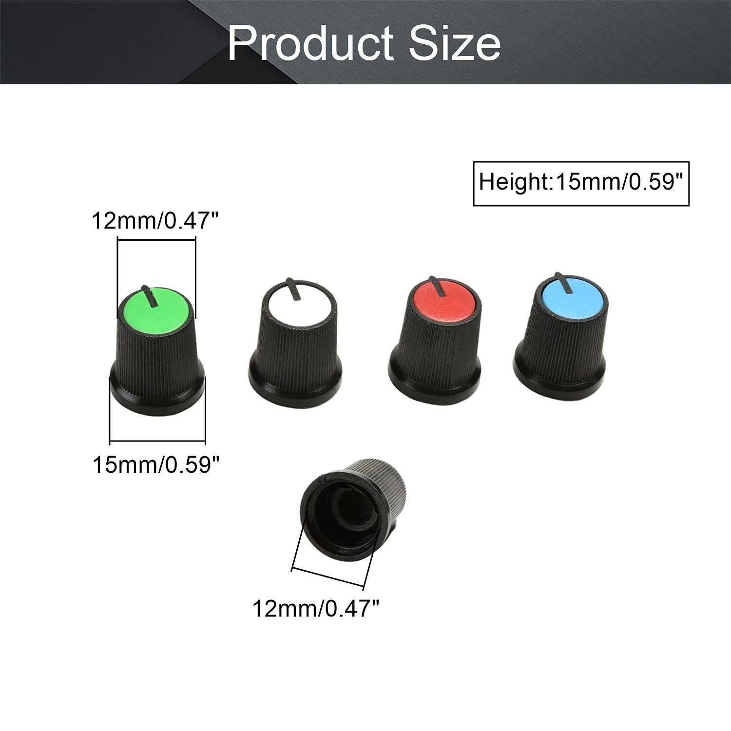 Fielect 60Pcs Potentiometer Control Knob 6Mm Potentiometer Volume Control Rotary Knob Cap 15X15Mm Rotary Potentiometer Knob Cap White And Green And Blue And Red