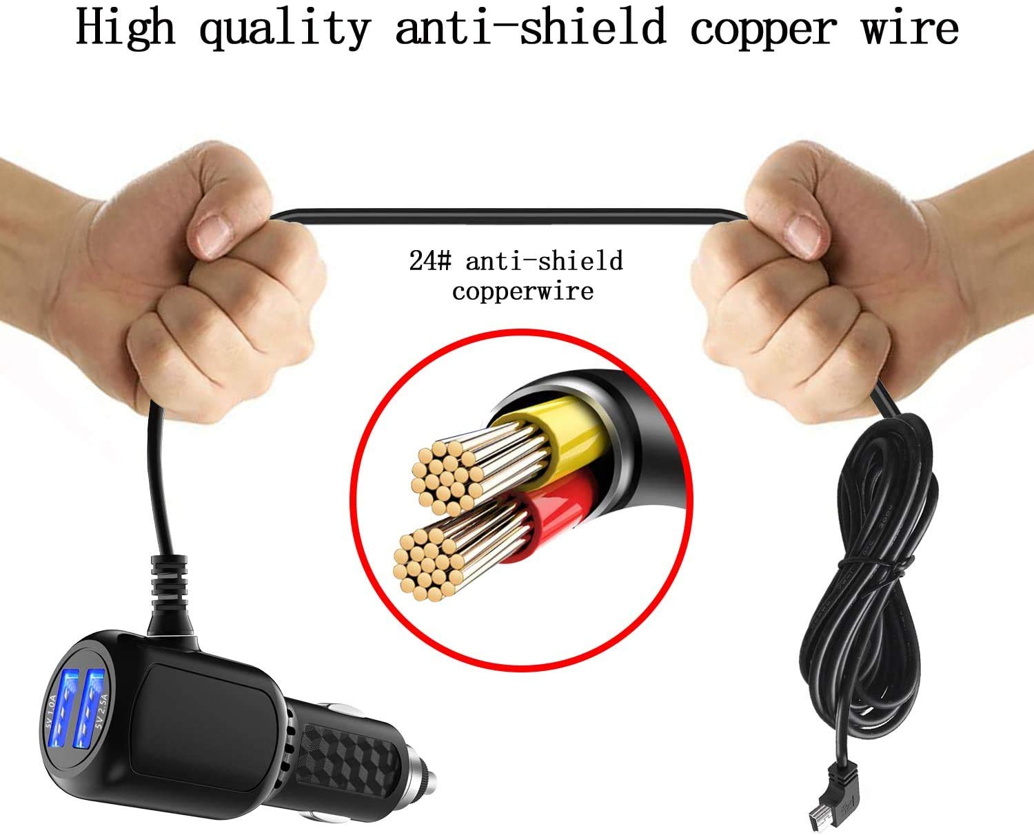 Car Charger For Garmin Nuvi, Garmin Gps Charger Cable,Mini Usb Power Cord Cable Dual Port Usb Vehicle Power Charging Cable Cord