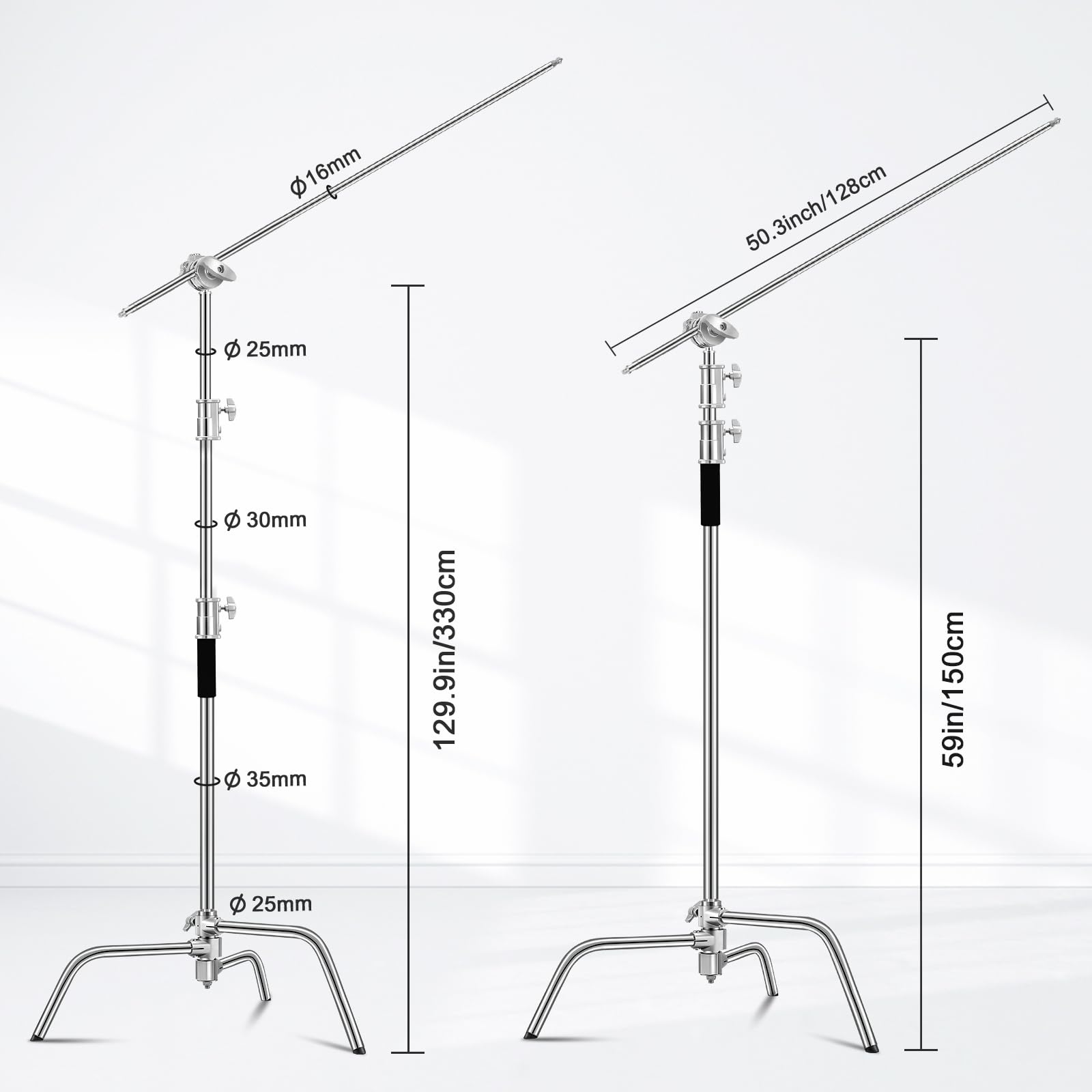 Heavy Duty C Stand 10.8Ft/330Cm With Holding Arm Carry Bag Sandbag 3*Clip 2*Grip Head Stainless Steel Photography Light Stand C