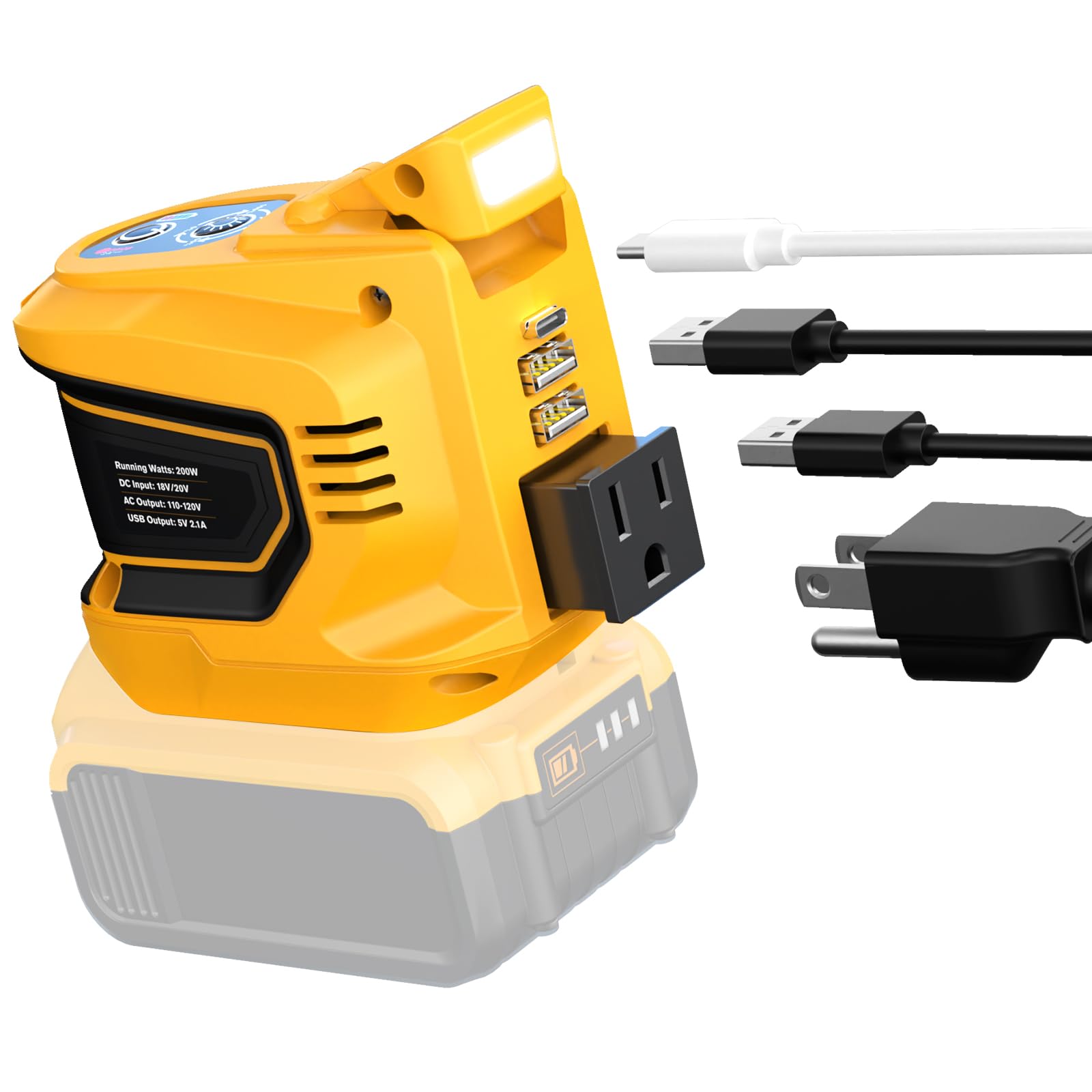 200W Portable Power Inverter For Dewalt 20V,Ecarke Outdoor Generato Battery Converter With 2 Usb&Led&Ac Battery Powered Outlet,C