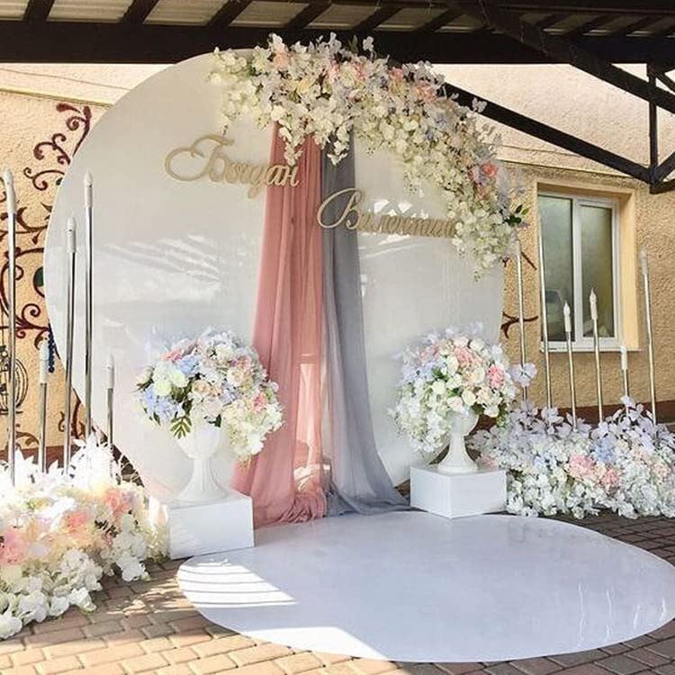 Gogoparti 7.2 Ft Pure White Round Backdrop Cover, Polyester Material, Wrinkle Free, Stretchy Circle Arch For Party, Wedding, Bir