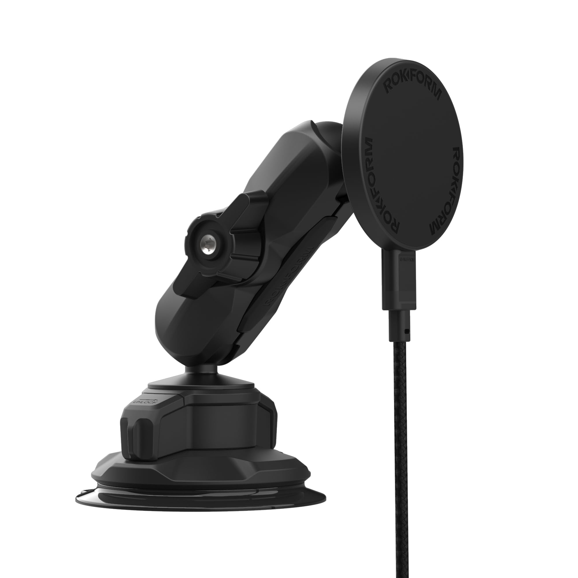 Rokform Wireless Car Charger, Magnetic Windshield Phone Mount, Twin Ball Adjustment 360 Rotation, Compatible with Mag Safe Cases