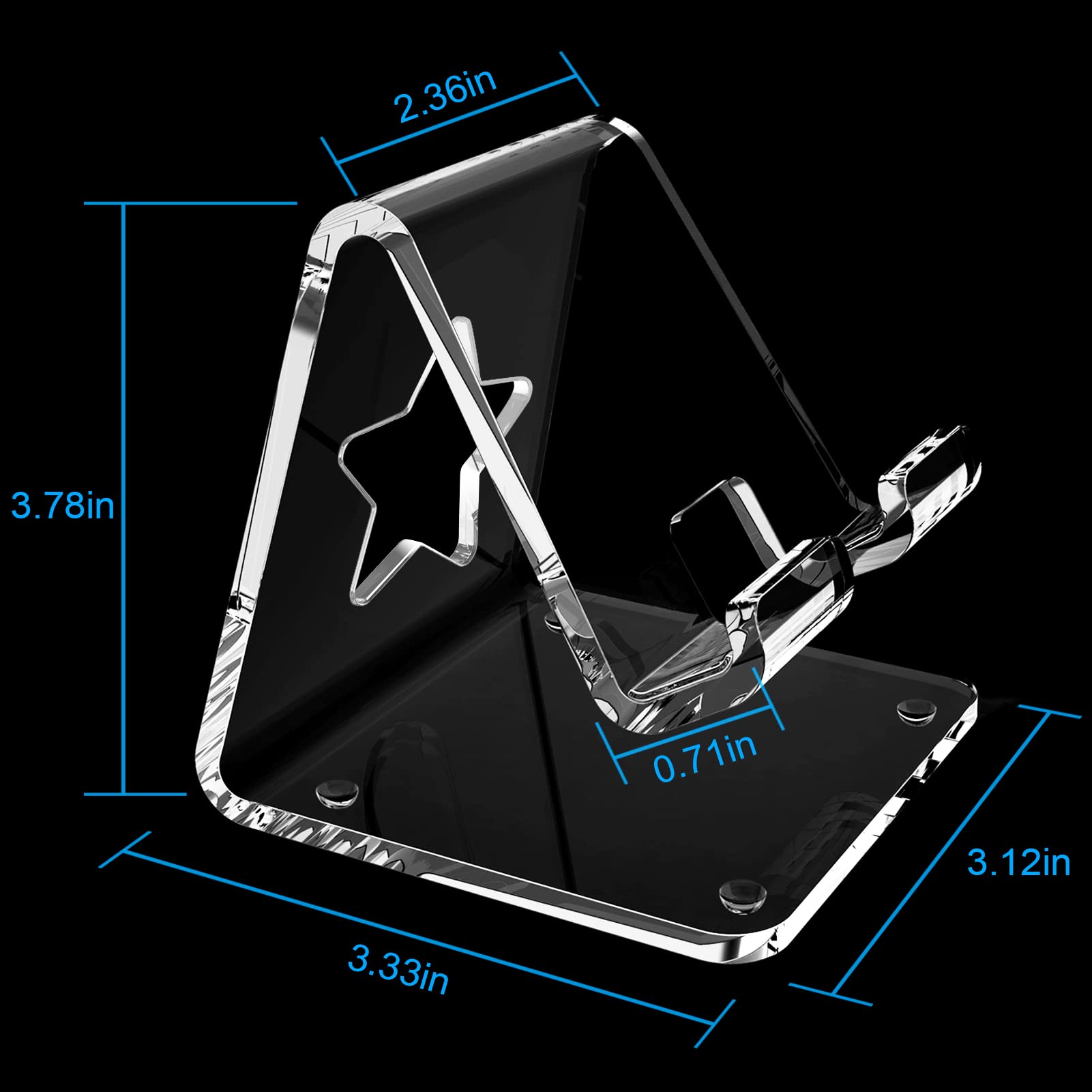 Crpich Acrylic Cell Phone Stand For Desk, Clear Phone Holder With Star Shaped Charging Hole, Compatible With Phone15 14 13 12 Pr