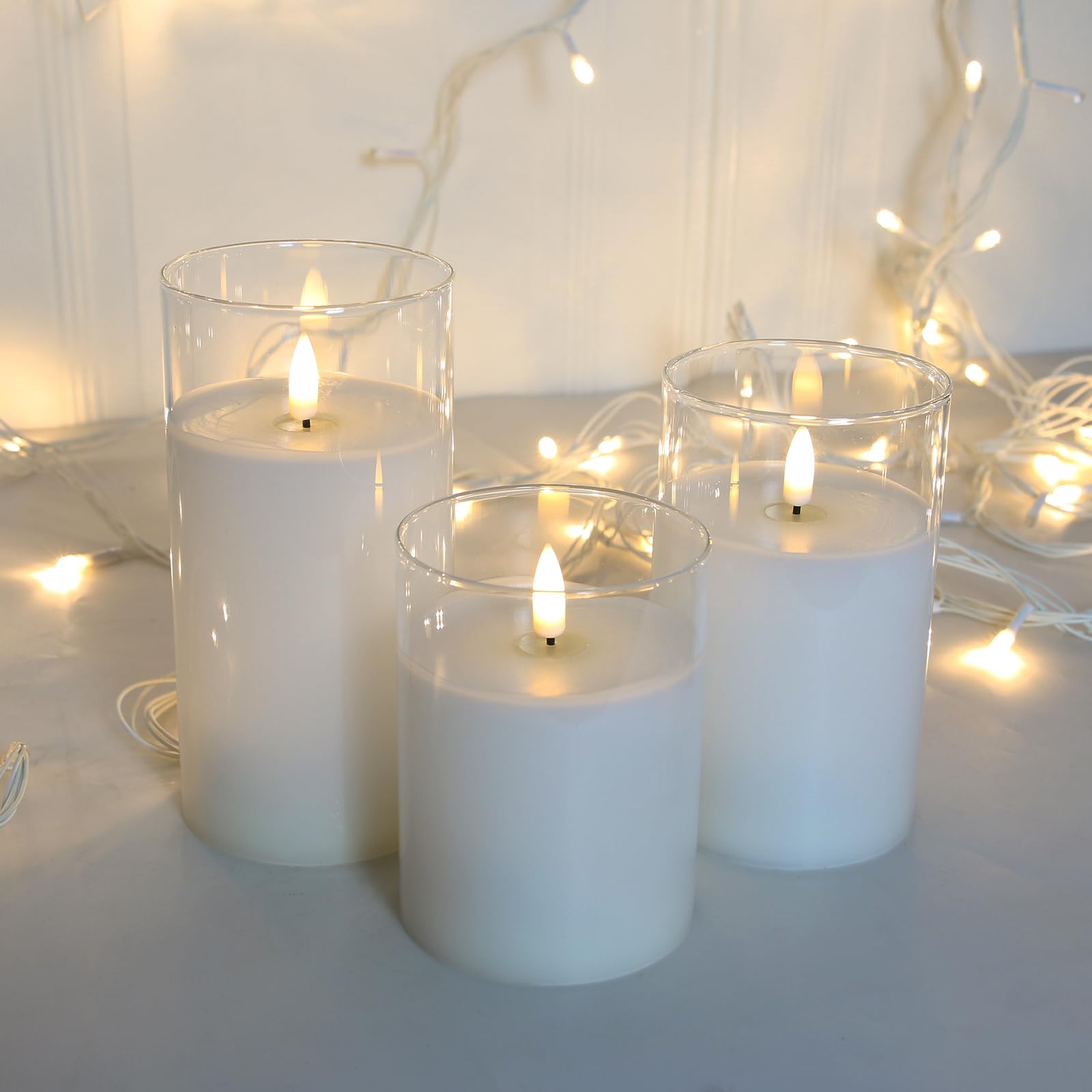 Pure White Glass Flameless Candles With Remote   Battery Operated Candles With Timer, Led Flickering Real Wax Candles For Festiv