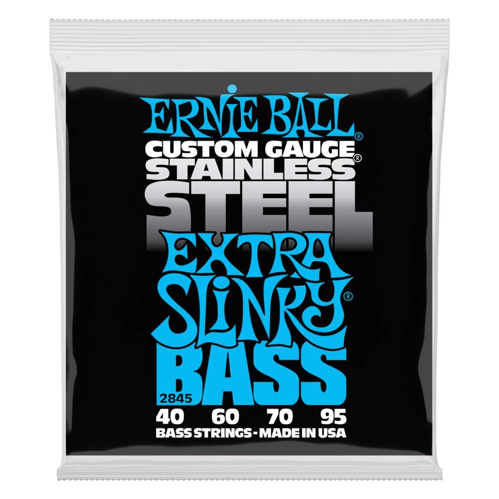 Ernie Ball Extra Slinky Stainless Steel Bass Guitar Strings, 40 95 Gauge (P02845)